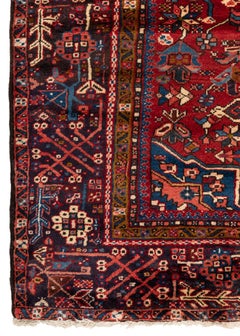 Antique Persian Tribal Geometric Burgundy Karaja Runner Rug, circa 1960s