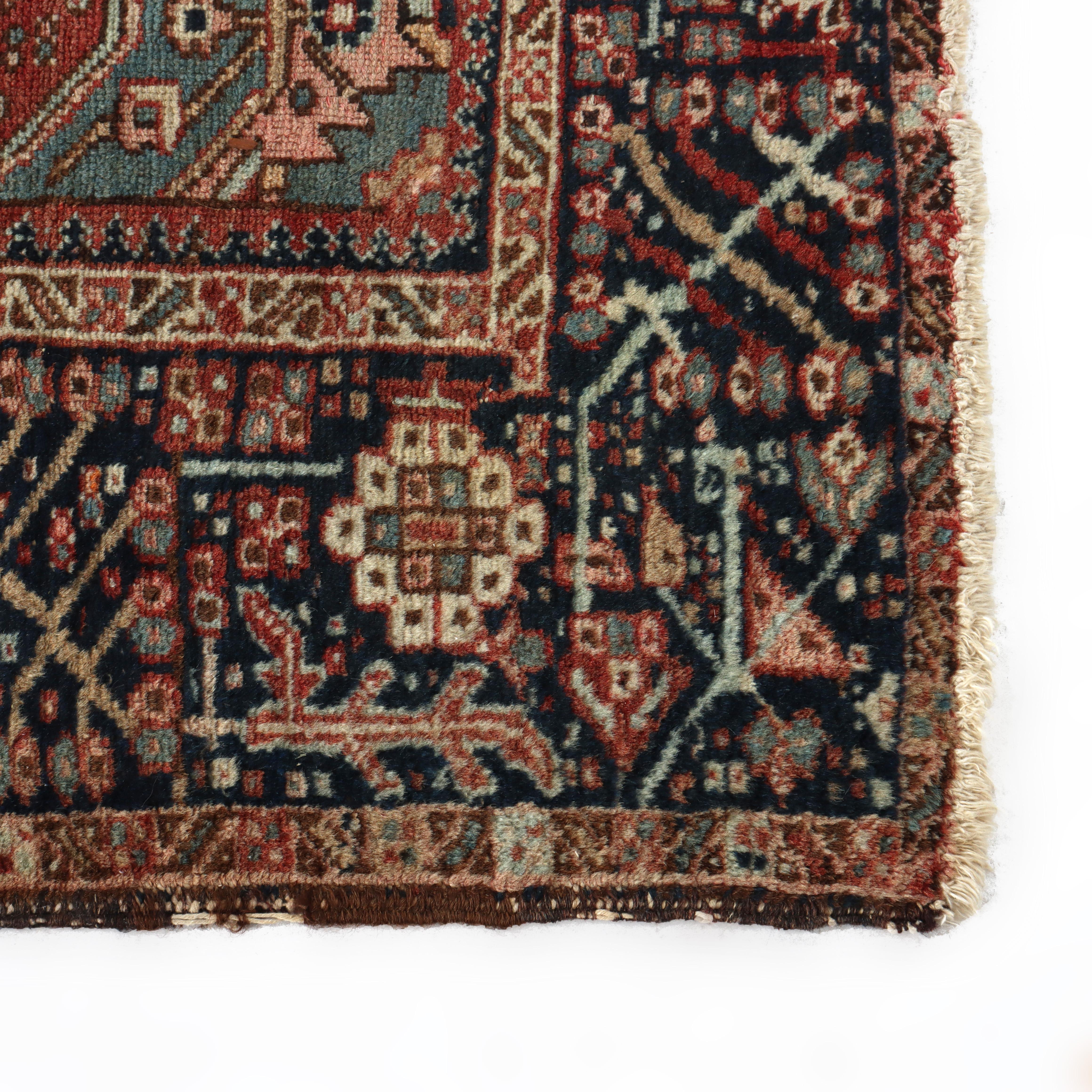 Wool Antique Persian Karaja Throw Rug C1930 For Sale