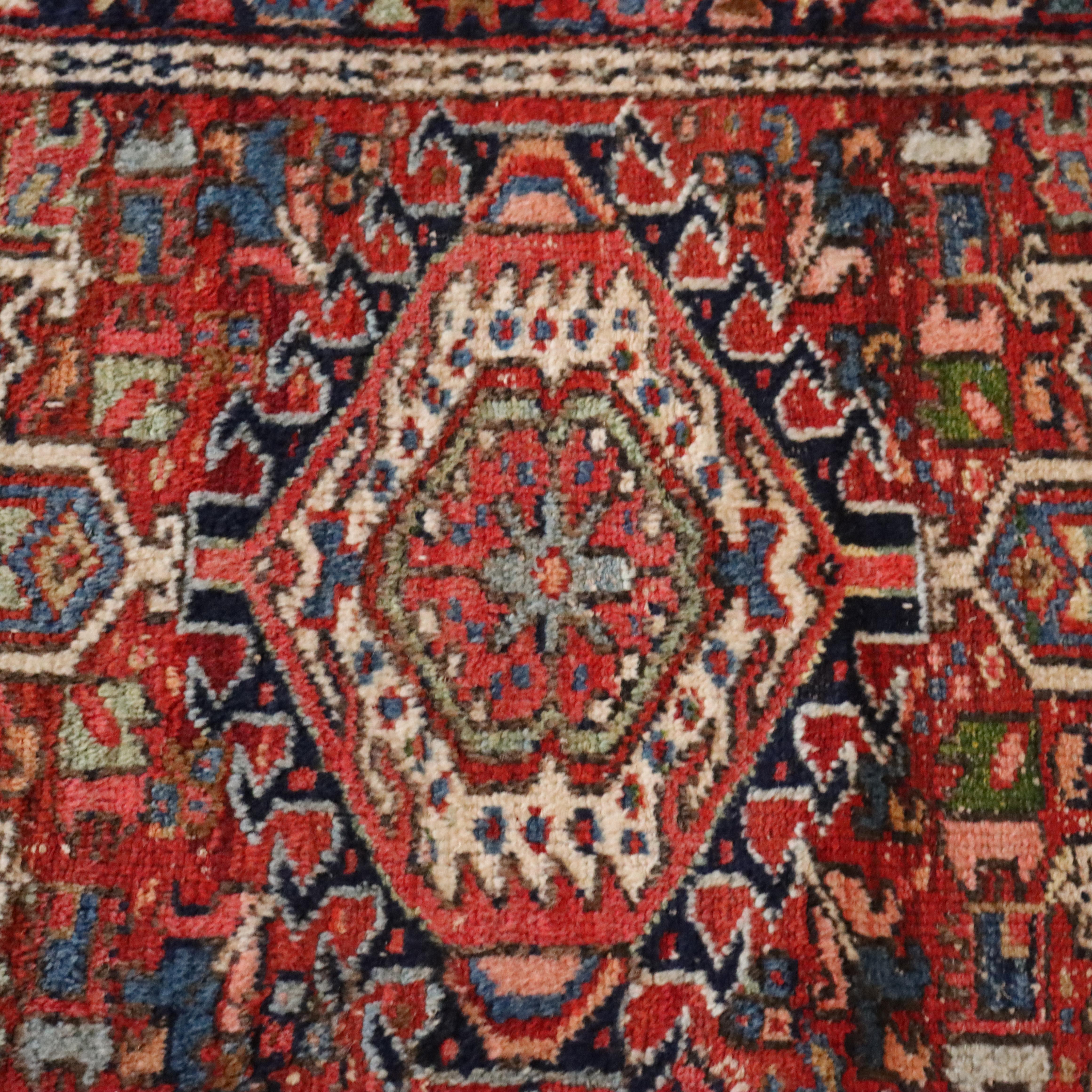 Antique Persian Karaja Triple Medallion Wool Area Rug c1930.    
Measures - 57 1/2