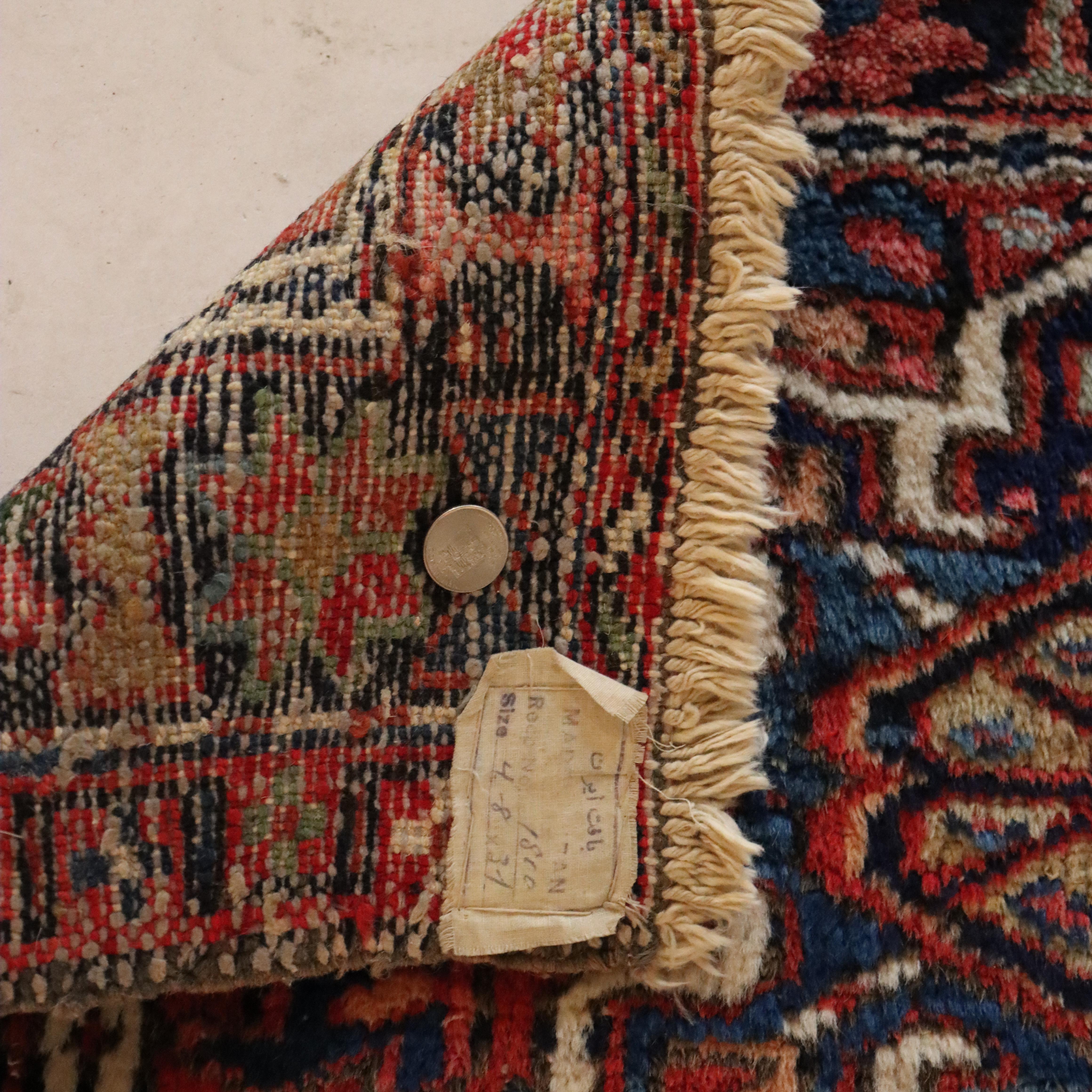 Antique Persian Karaja Triple Medallion Wool Area Rug c1930 In Good Condition For Sale In Big Flats, NY