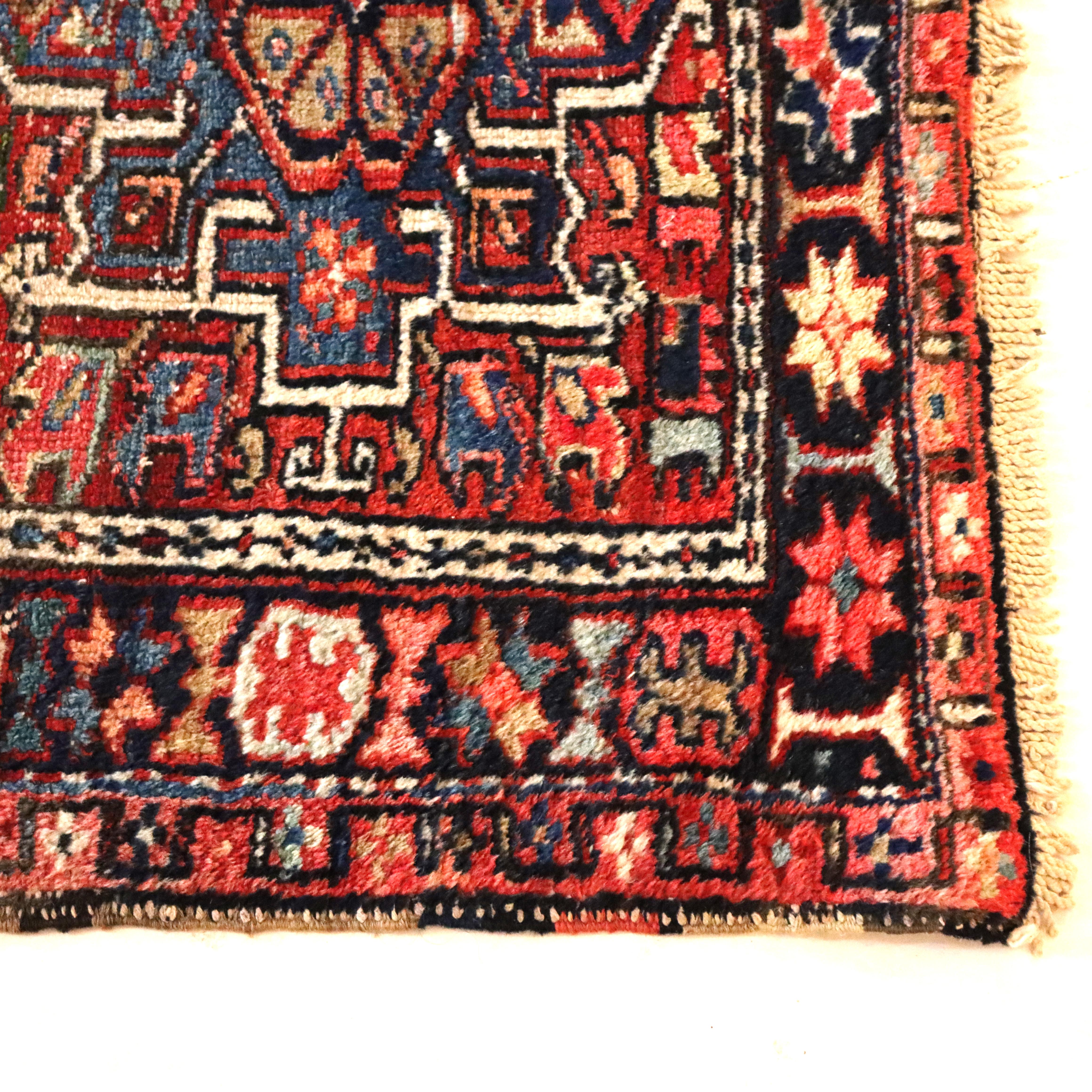 20th Century Antique Persian Karaja Triple Medallion Wool Area Rug c1930 For Sale