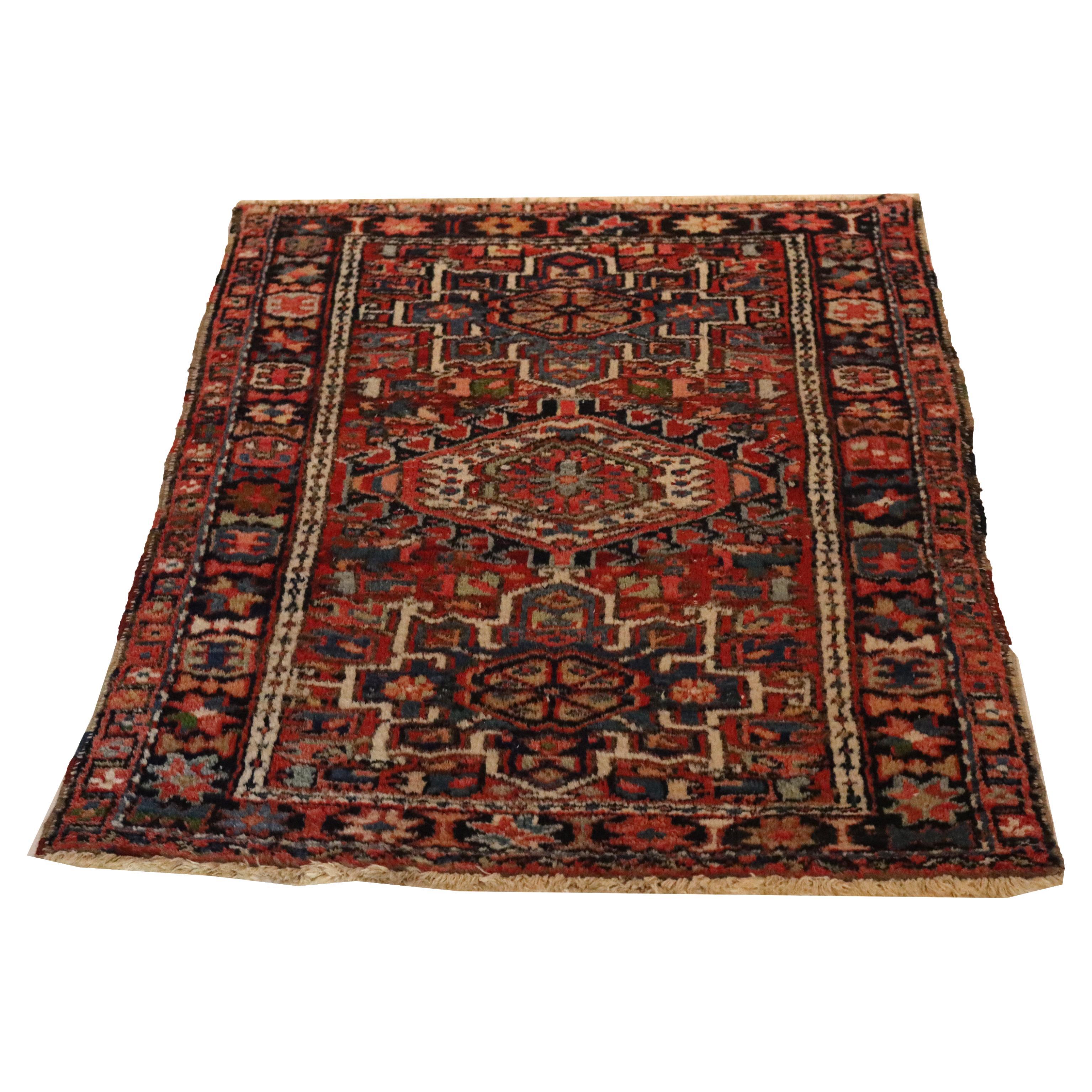 Antique Persian Karaja Triple Medallion Wool Area Rug c1930 For Sale