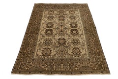 Antique Persian Karajah Rug Geometric Floral Design – Neutral Brown & Camel Wool