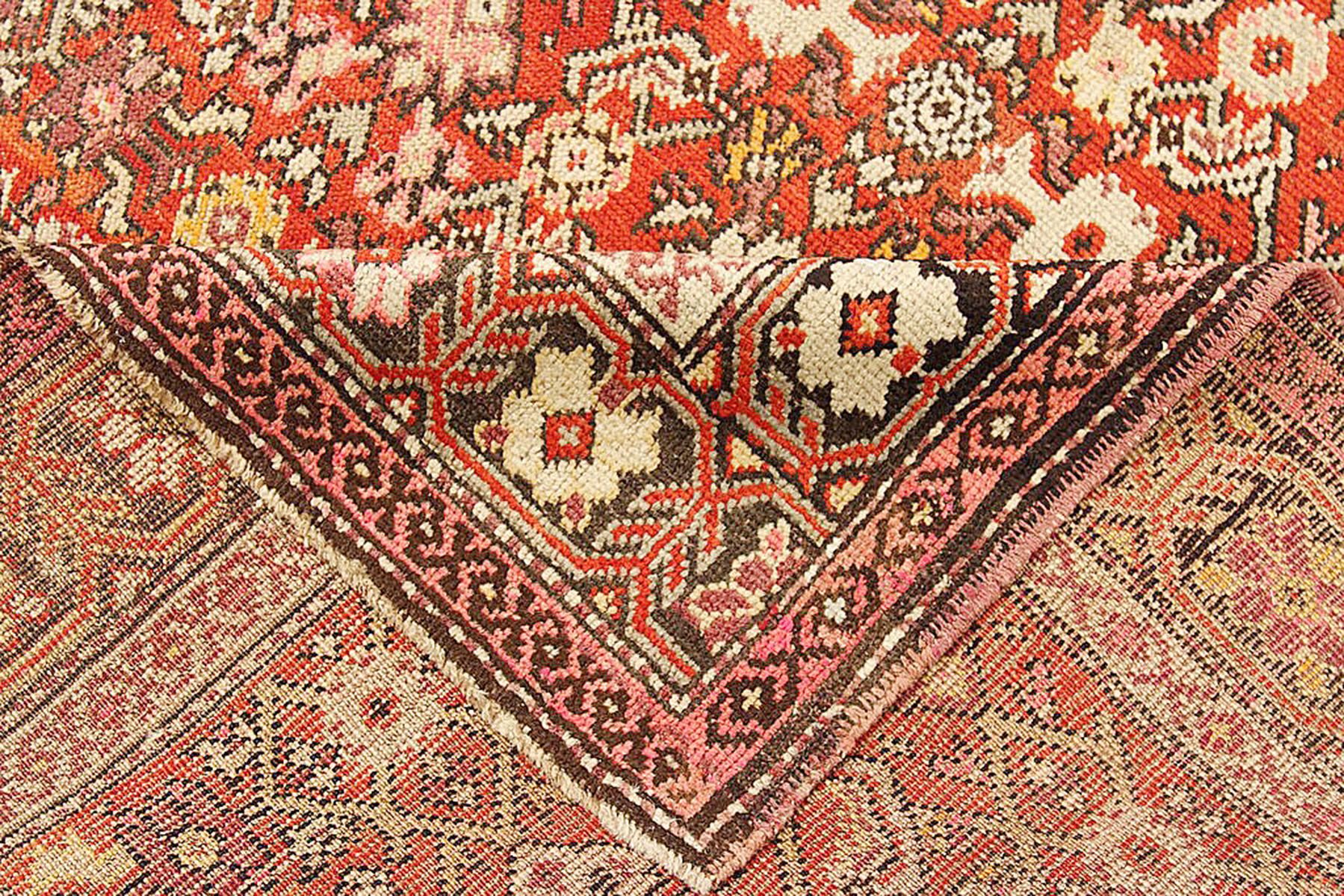 Hand-Woven Antique Persian Karajeh Rug with Ivory and Black Floral Medallions on Red Field For Sale
