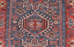 Antique Persian Karajeh Rug with Three Geometric Medallions in Red & Blue