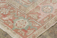 Antique Persian Karja Rug in Sage Green with Coral Medallions - Rug & Kilim