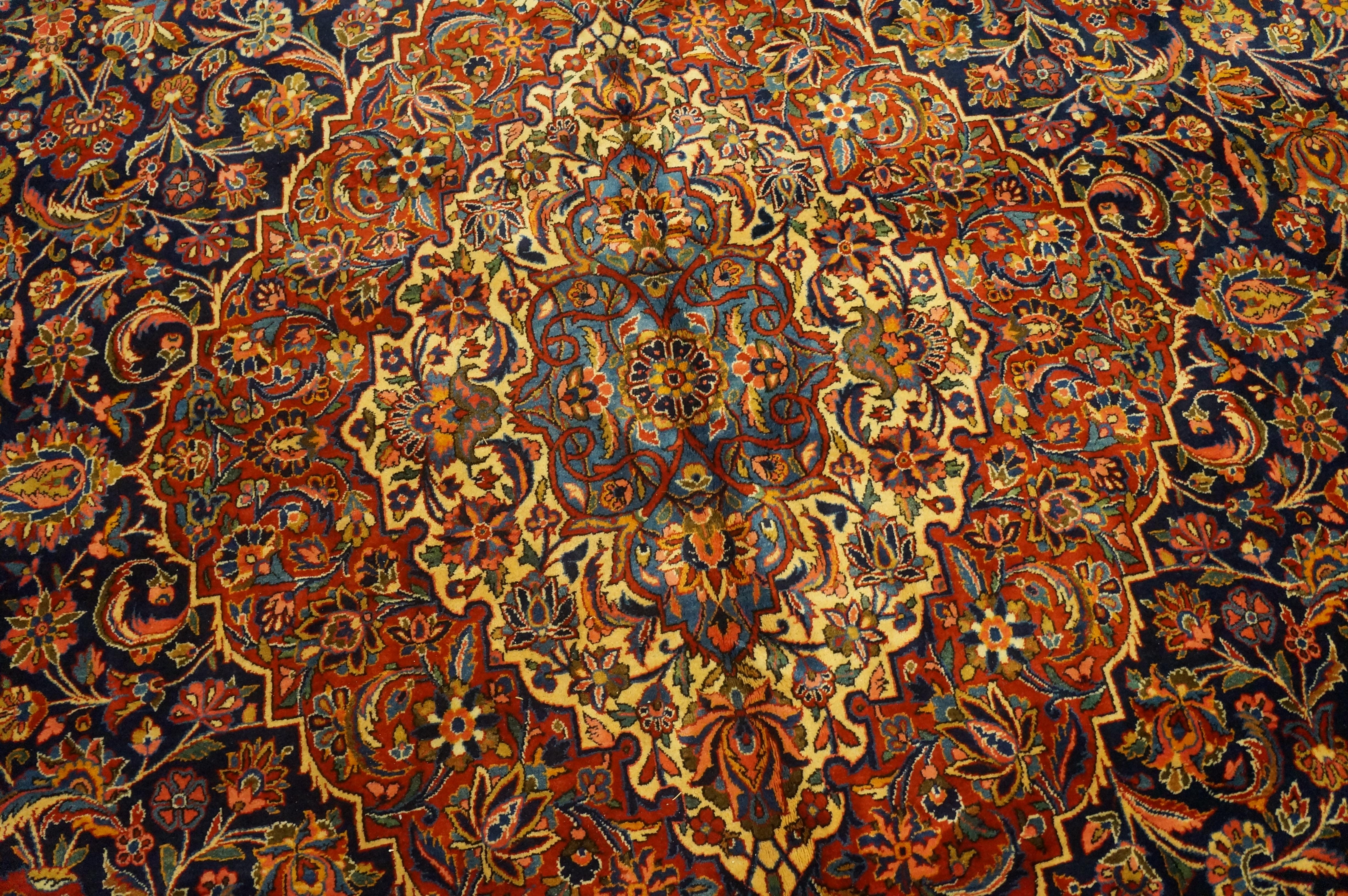 Hand-Knotted Antique Persian Kashan For Sale