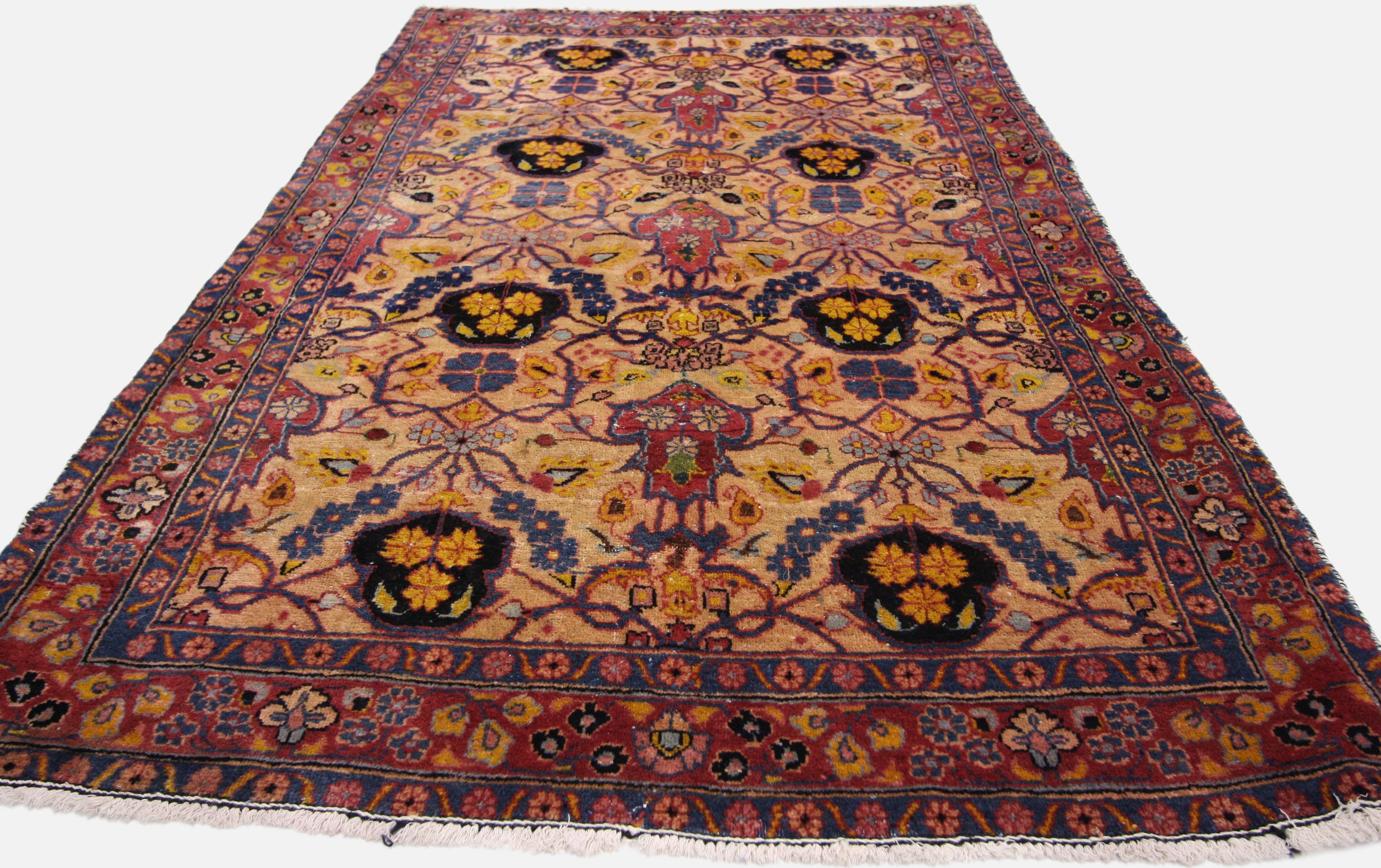 Hand-Knotted Antique Persian Kashan Accent Rug, Foyer or Entry Rug