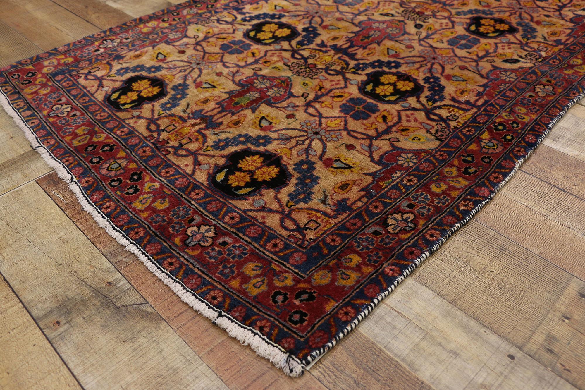 Wool Antique Persian Kashan Accent Rug, Foyer or Entry Rug
