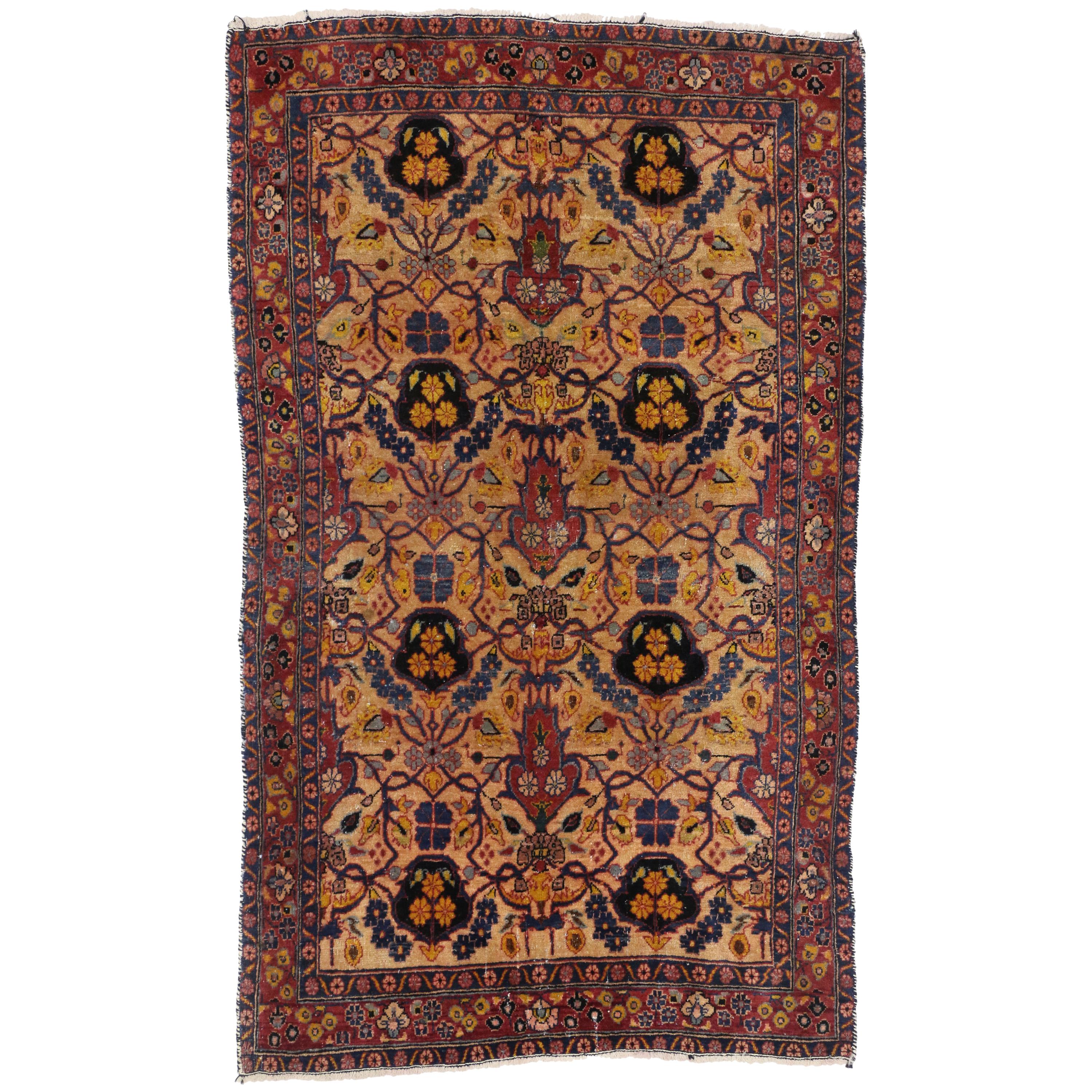 Antique Persian Kashan Accent Rug, Foyer or Entry Rug