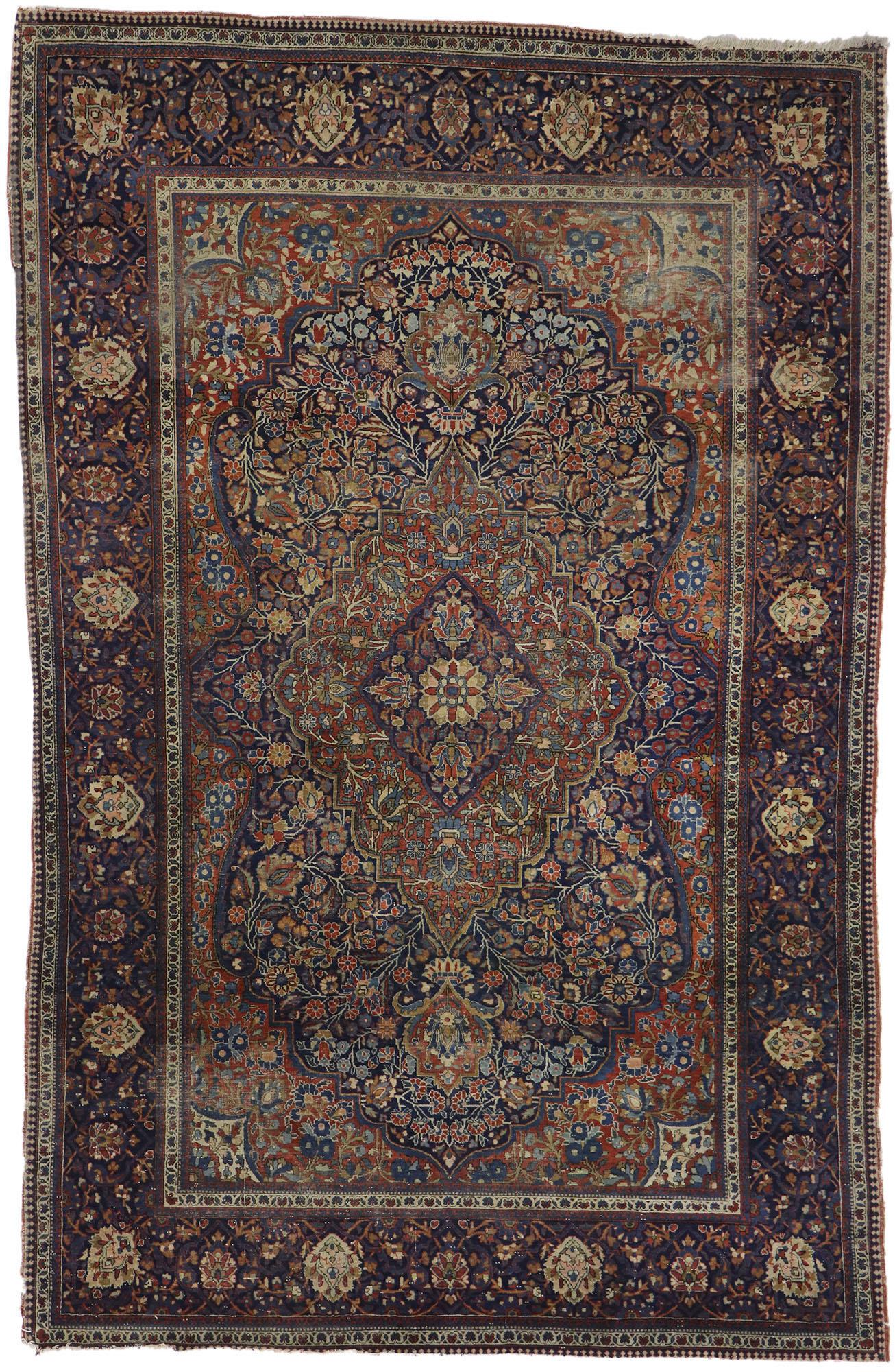 Antiker persischer Kashan-Teppich, strenge Eleganz trifft auf entspannte Vertrautheit im Angebot 1