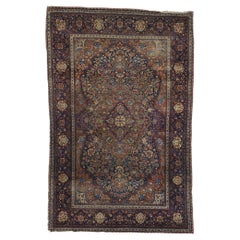 Antique Persian Kashan Rug, Austere Elegance Meets Relaxed Familiarity