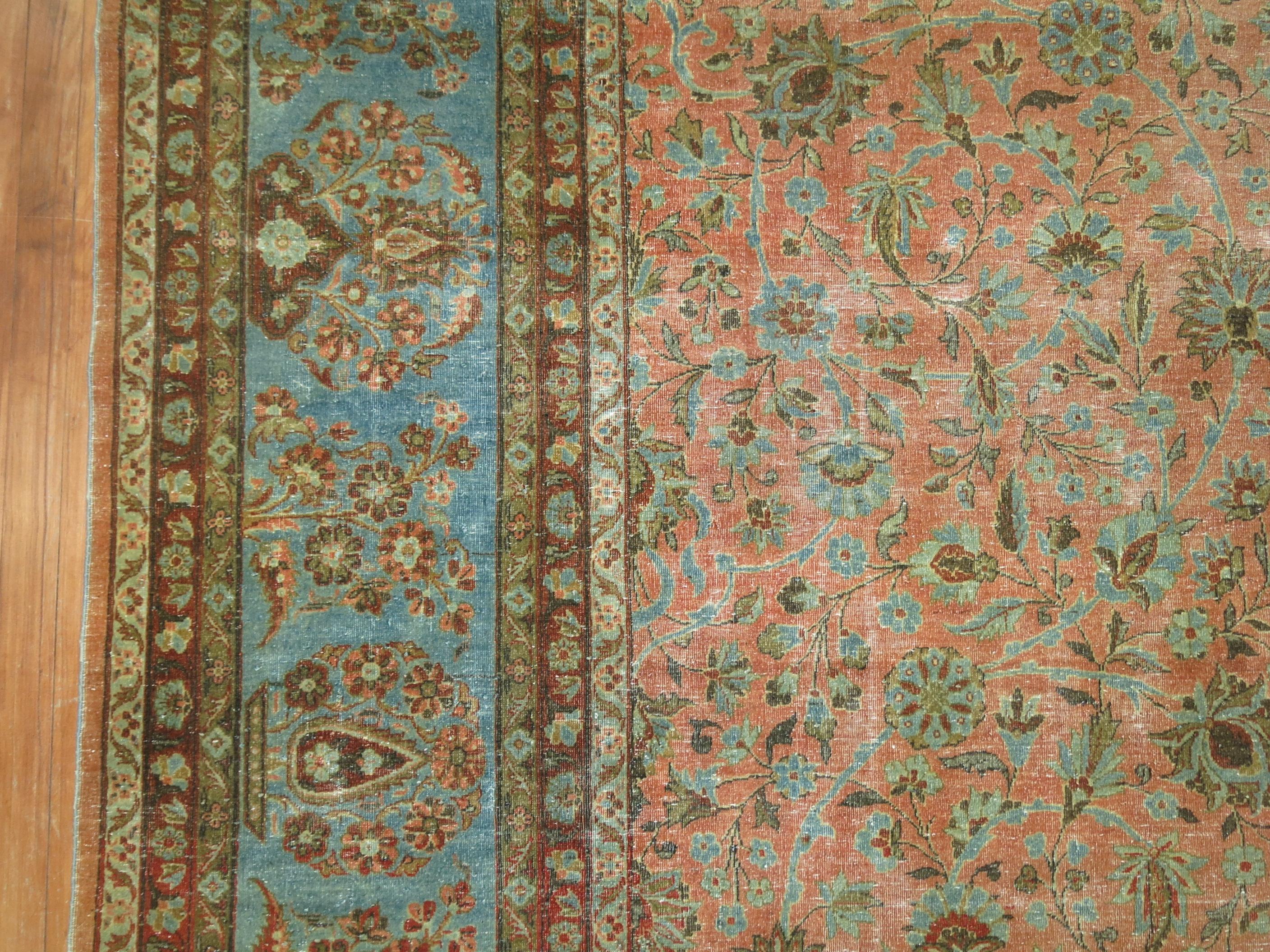 American Classical Antique Persian Kashan Carpet For Sale