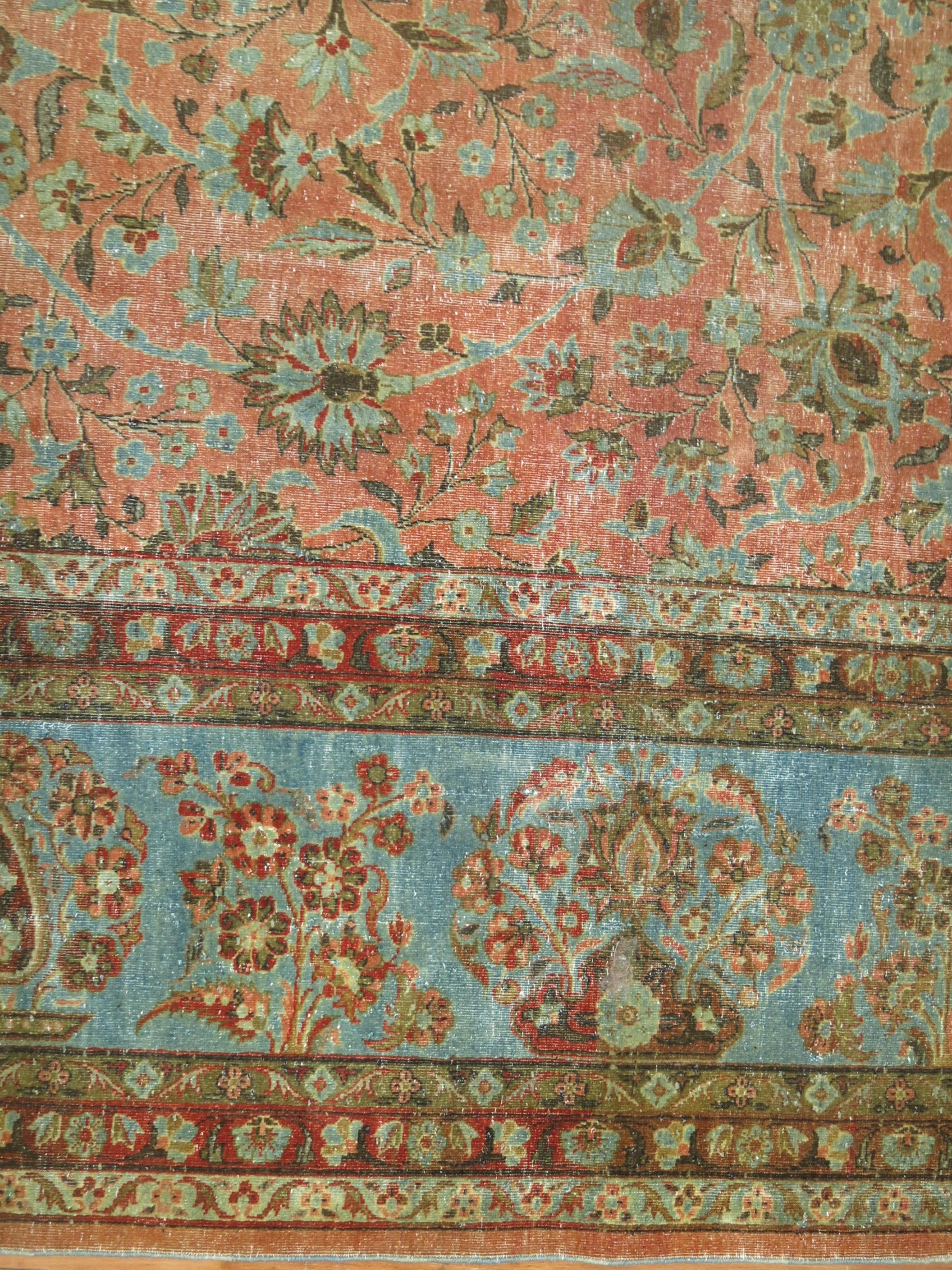 Hand-Woven Antique Persian Kashan Carpet For Sale