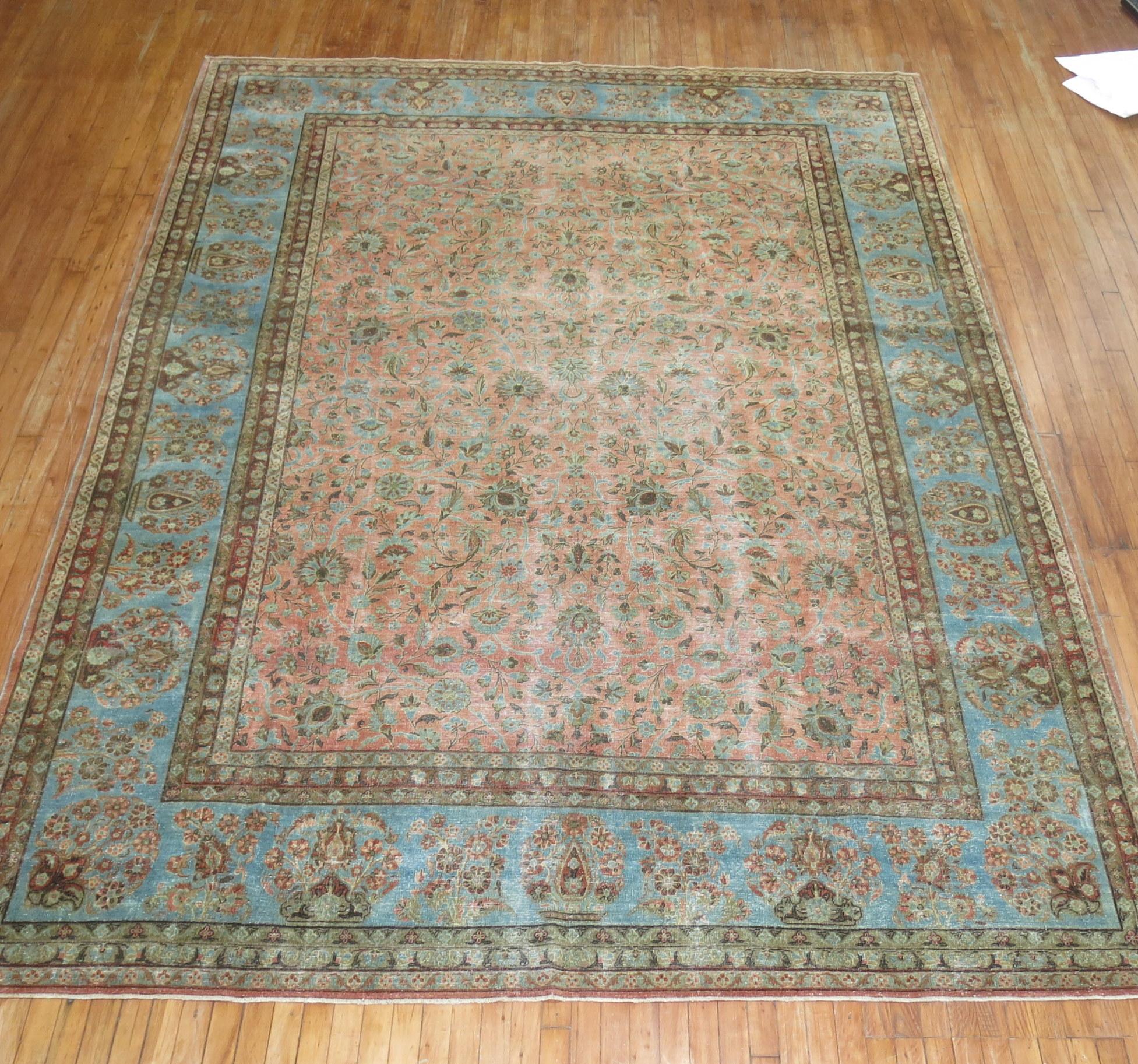 Wool Antique Persian Kashan Carpet For Sale