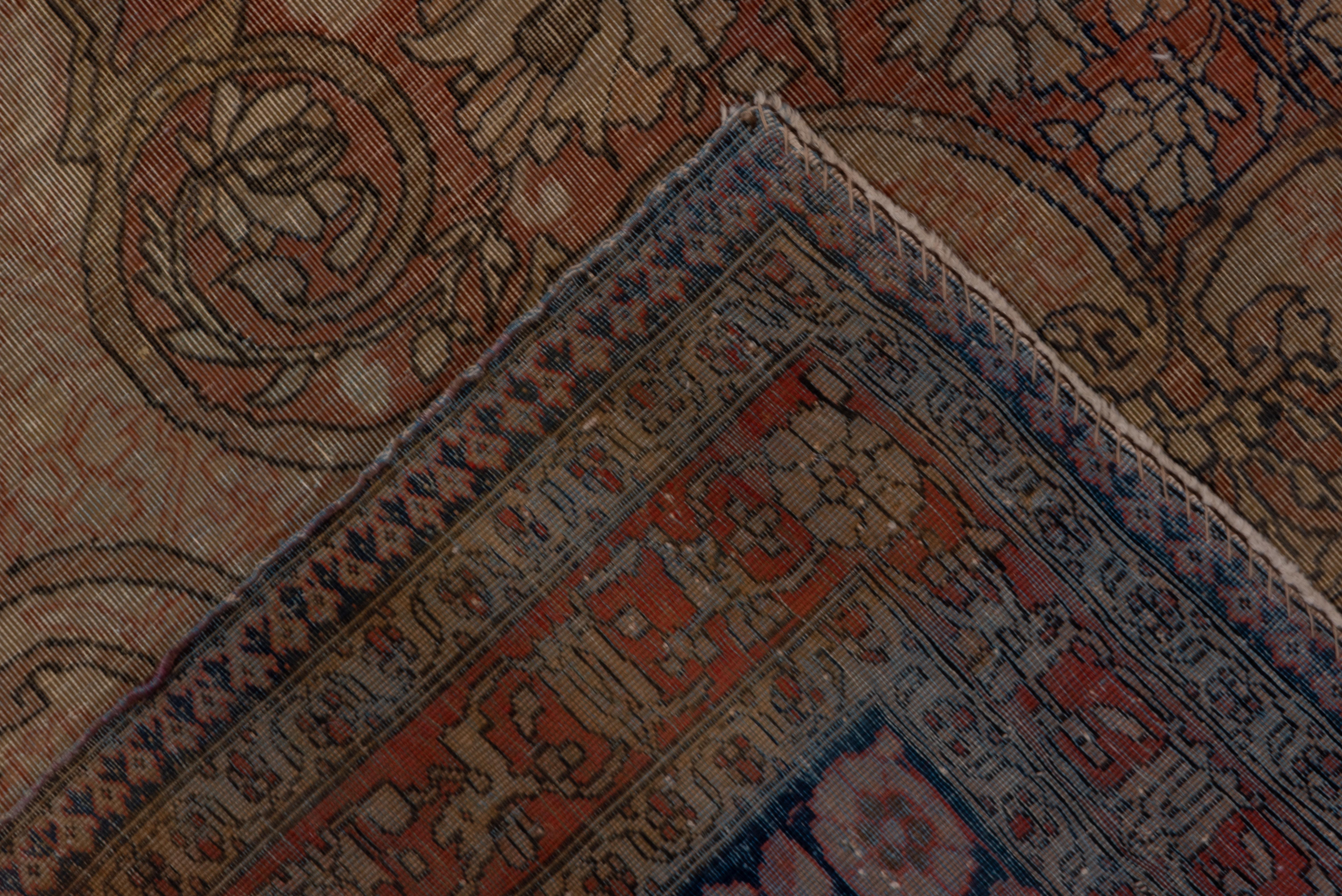 Antiker persischer Kashan-Teppich, rostfarben, Medaillon in der Mitte, blaue Bordüren (Wolle) im Angebot