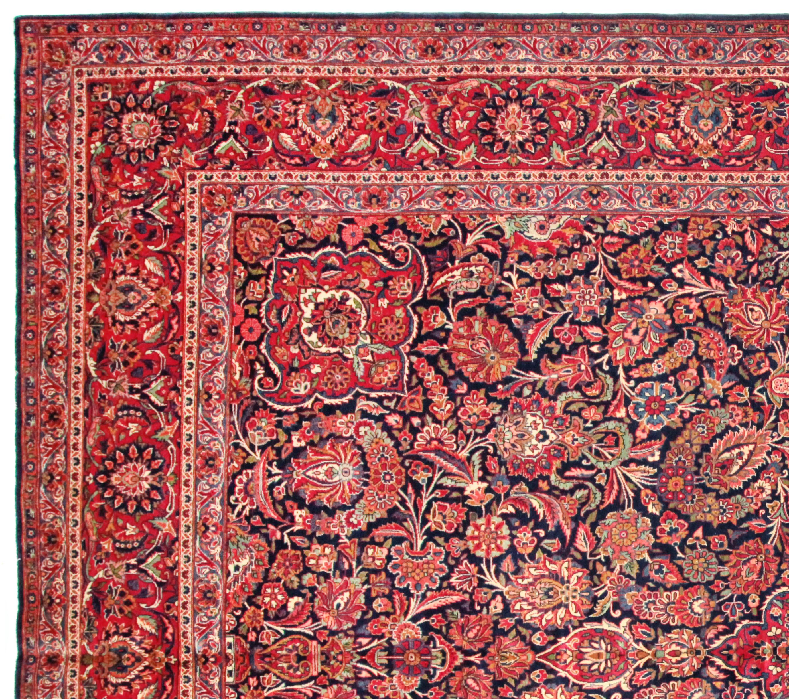 Hand-Knotted Antique Persian Kashan Dabir Oriental Carpet, with Medallion & Soft Colors For Sale