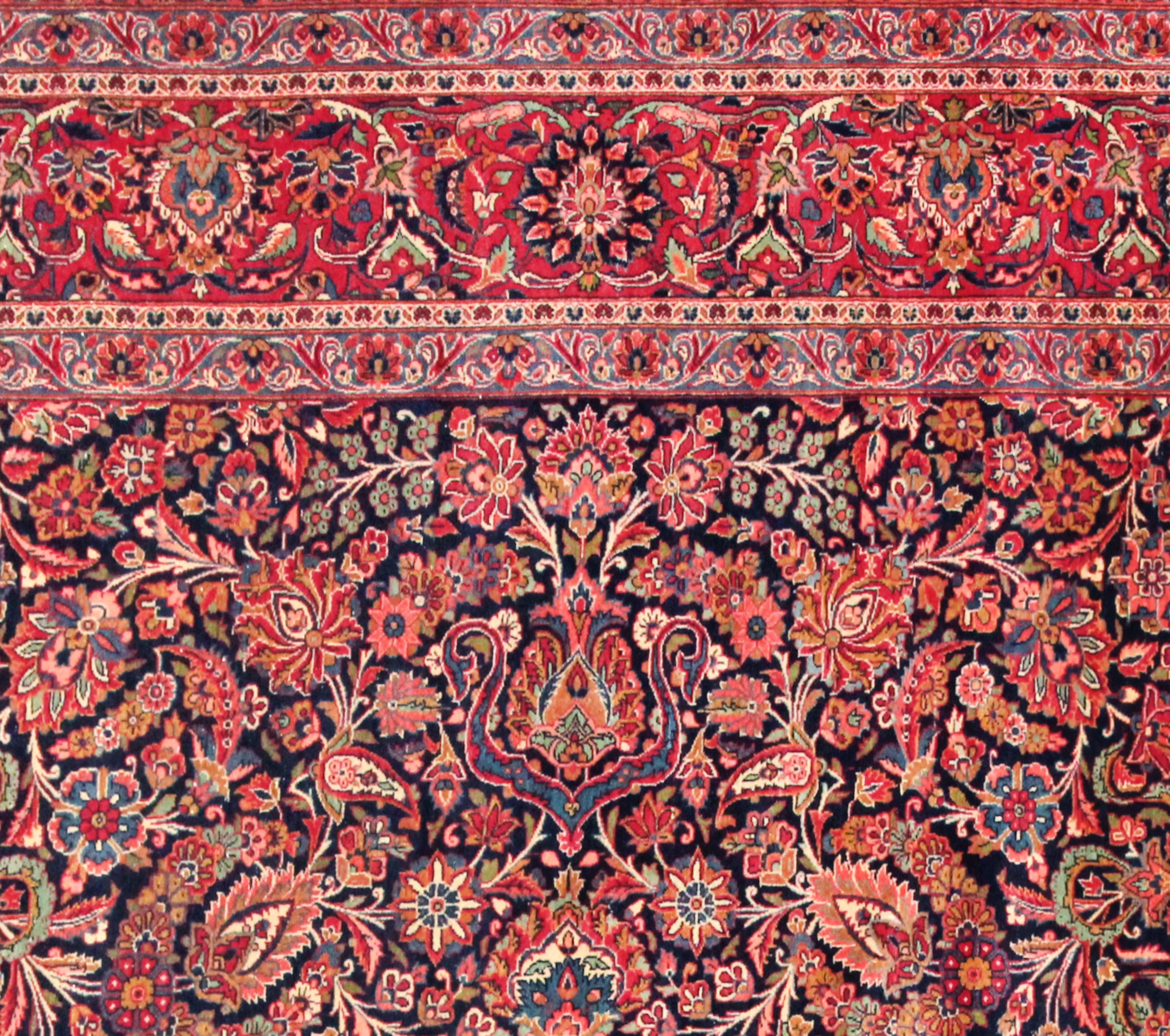 Wool Antique Persian Kashan Dabir Oriental Carpet, with Medallion & Soft Colors For Sale