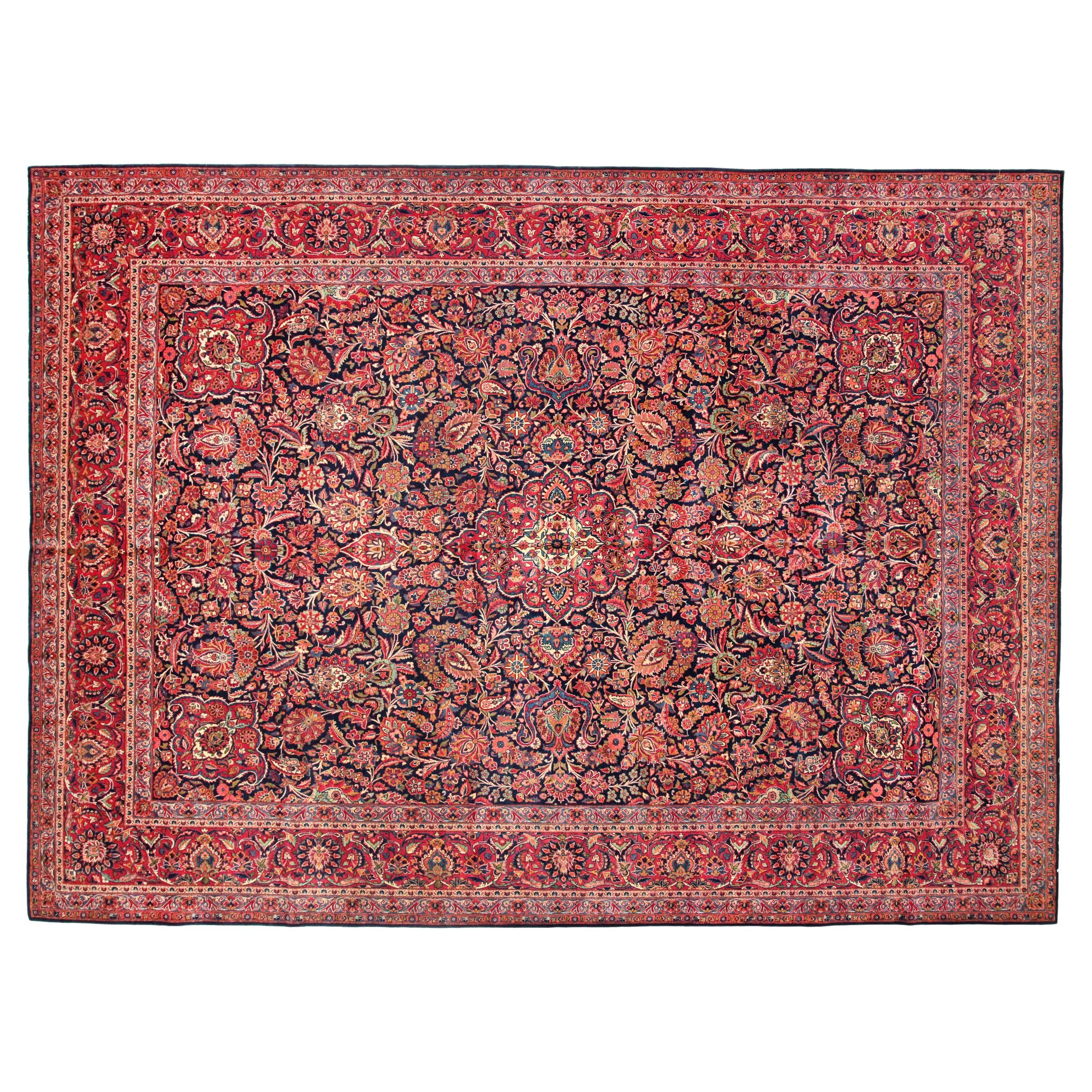 Antique Persian Kashan Dabir Oriental Carpet, with Medallion & Soft Colors