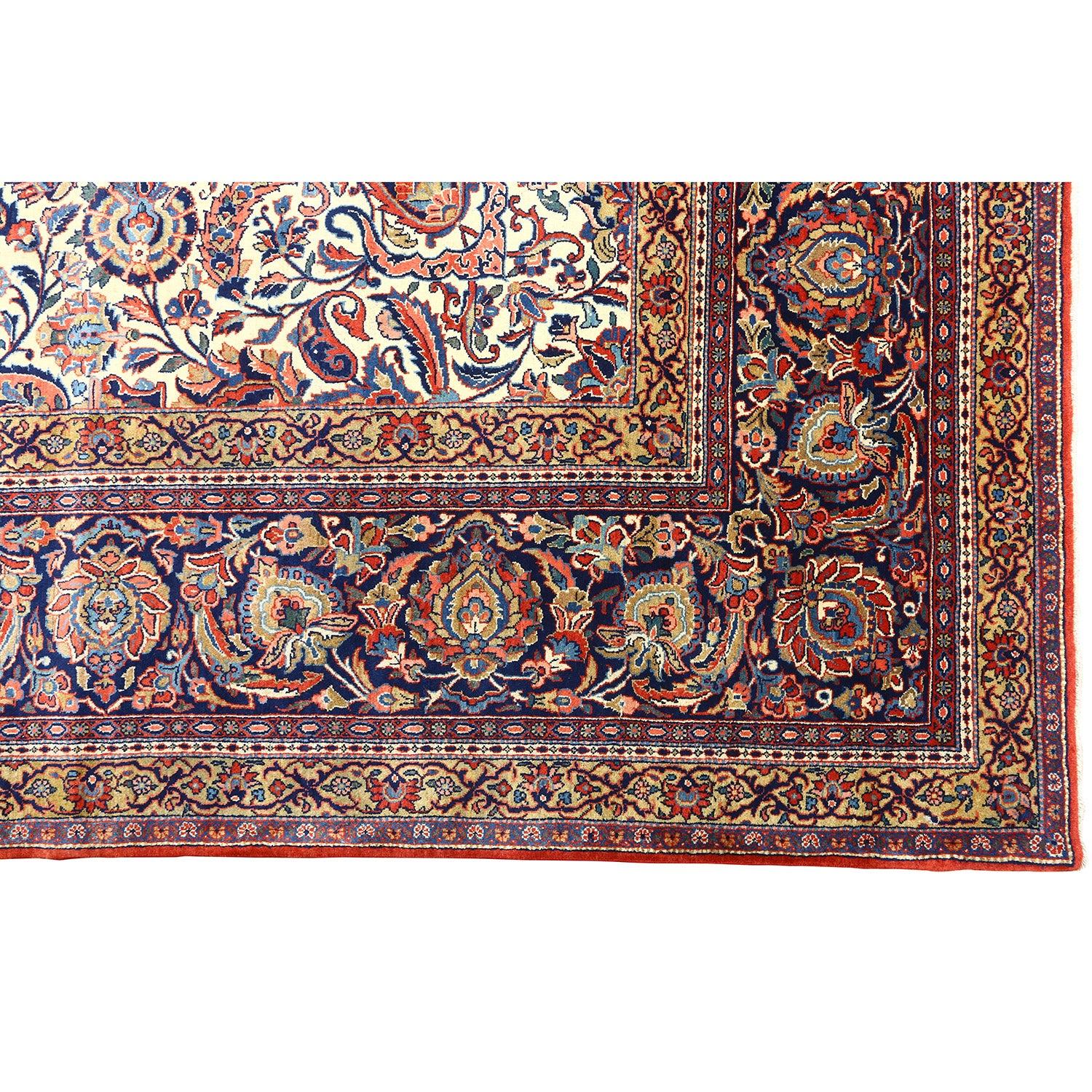 Noué à la main Tapis persan Kashan Dabir ancien - Taille : 14'10 X 10'6 en vente