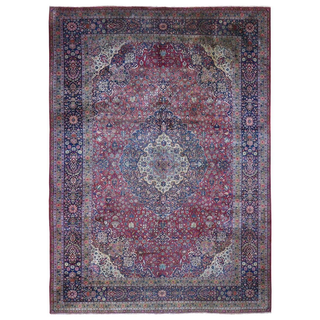 Antique Persian Kashan, Soft , Abrush, Hand Knotted Oriental Rug, 8'7" x 12'0"