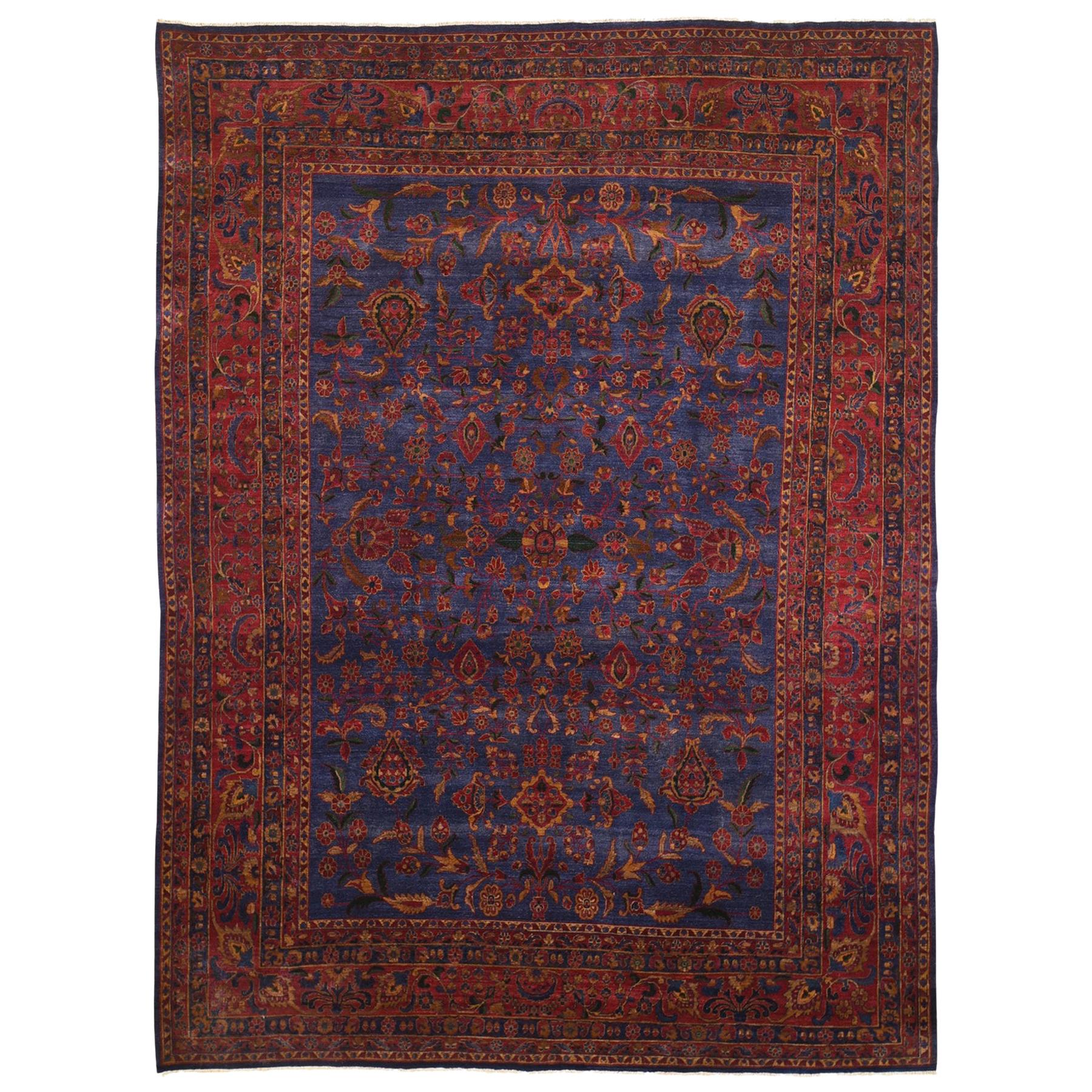 Antique Persian Kashan Good Condition Slight Wear Pure Wool Hand Knotted Rug For Sale