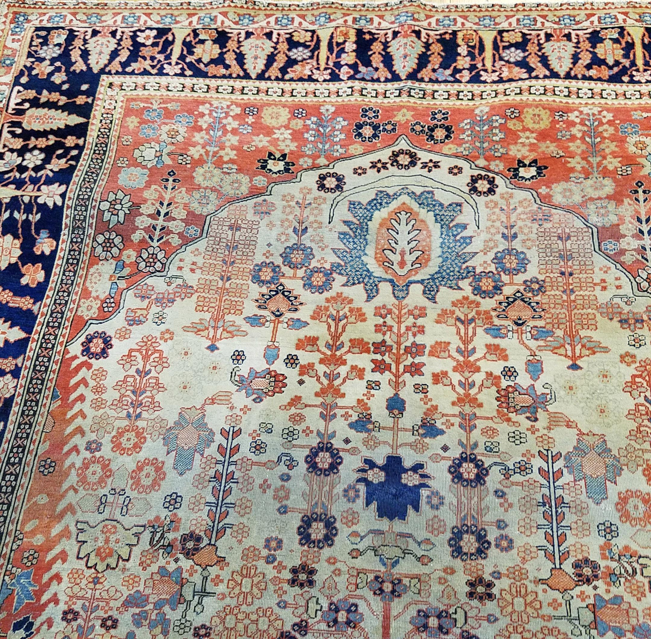 Tappeto antico persiano Kashan Mohtashem 4'2 x 6' in vendita 1