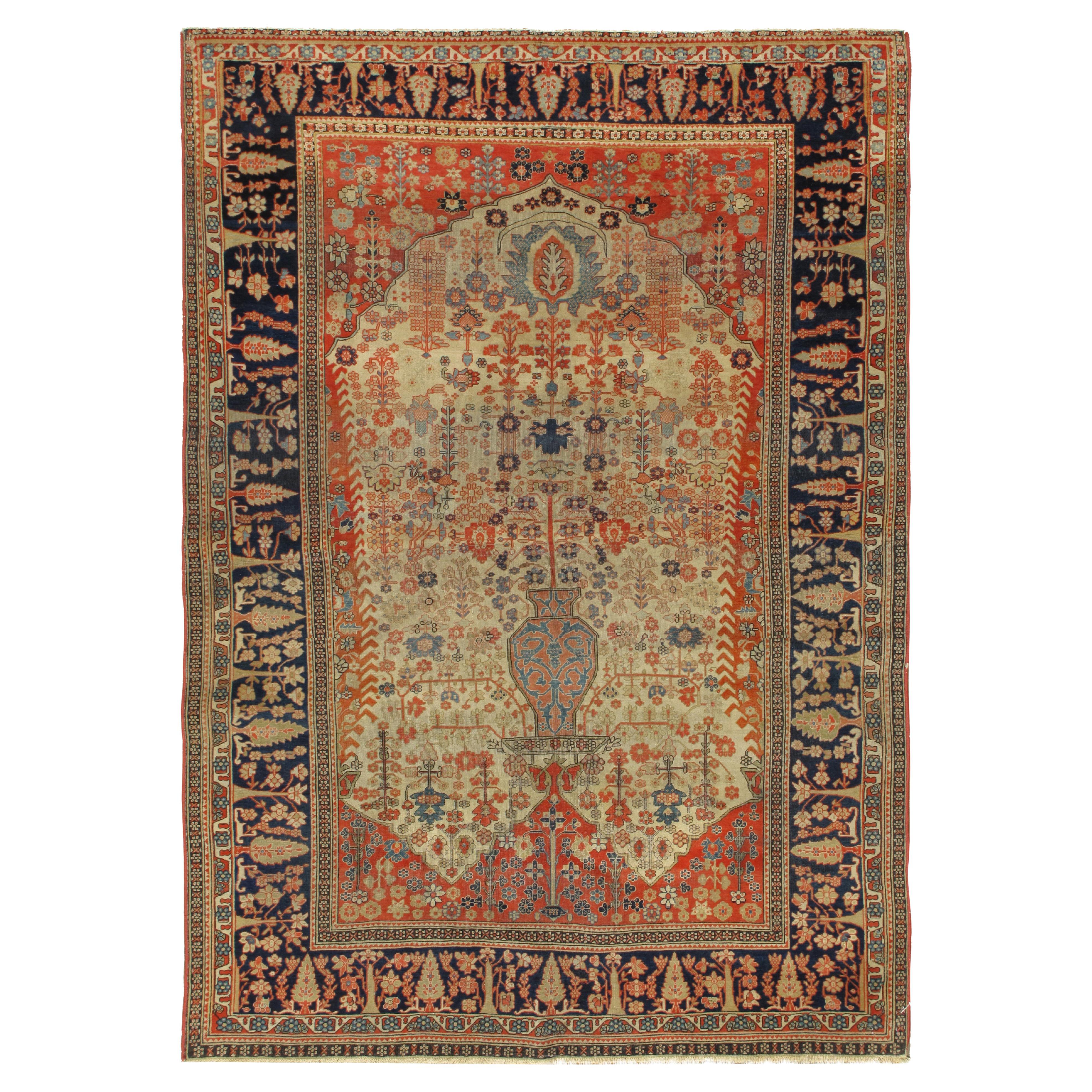 Alfombra Persa Antigua Kashan Mohtashem 4'2 x 6'