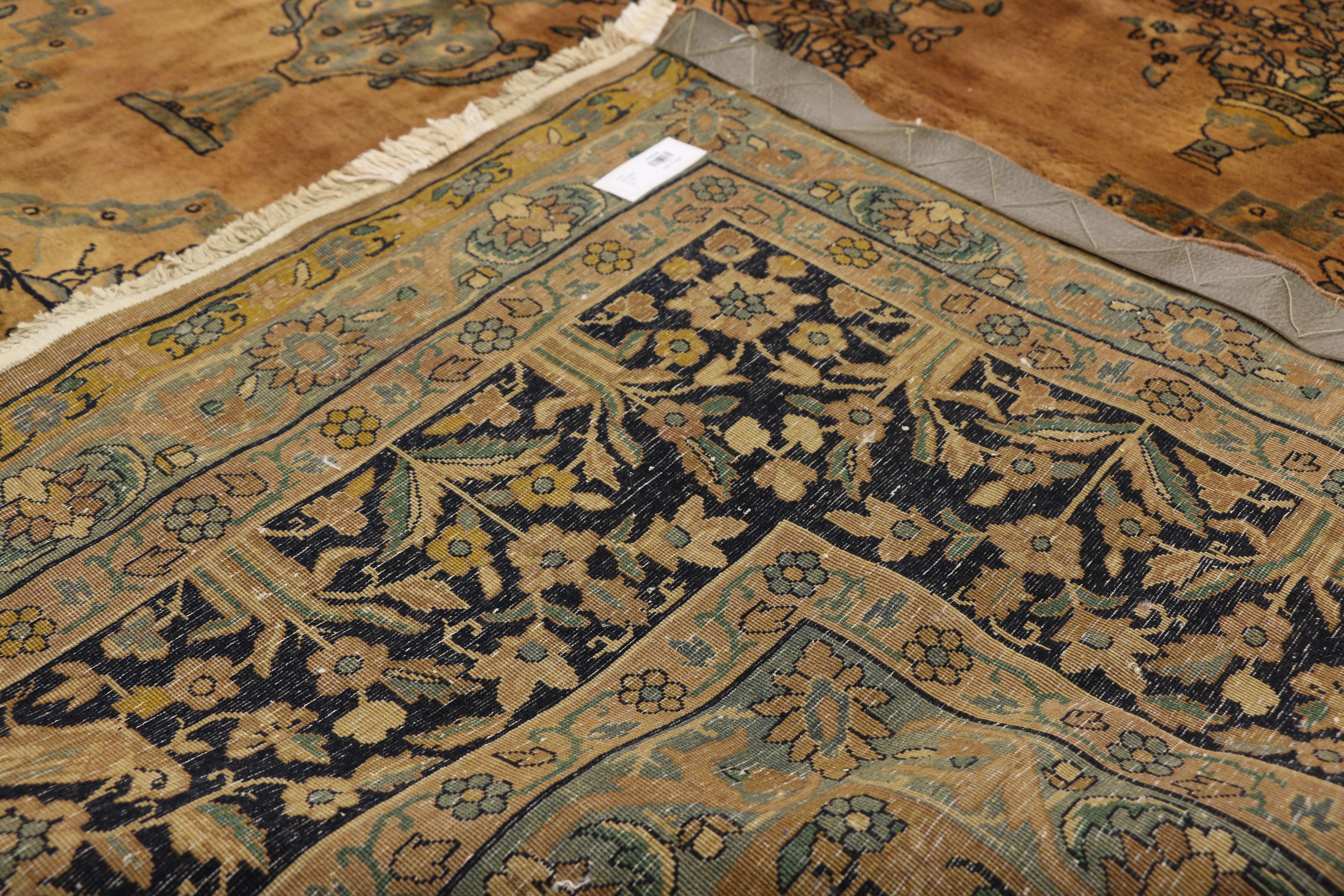Antiker antiker persischer Kashan Hotel Teppich Kork Manchester Wolle in Lobby Größe  (Handgeknüpft) im Angebot