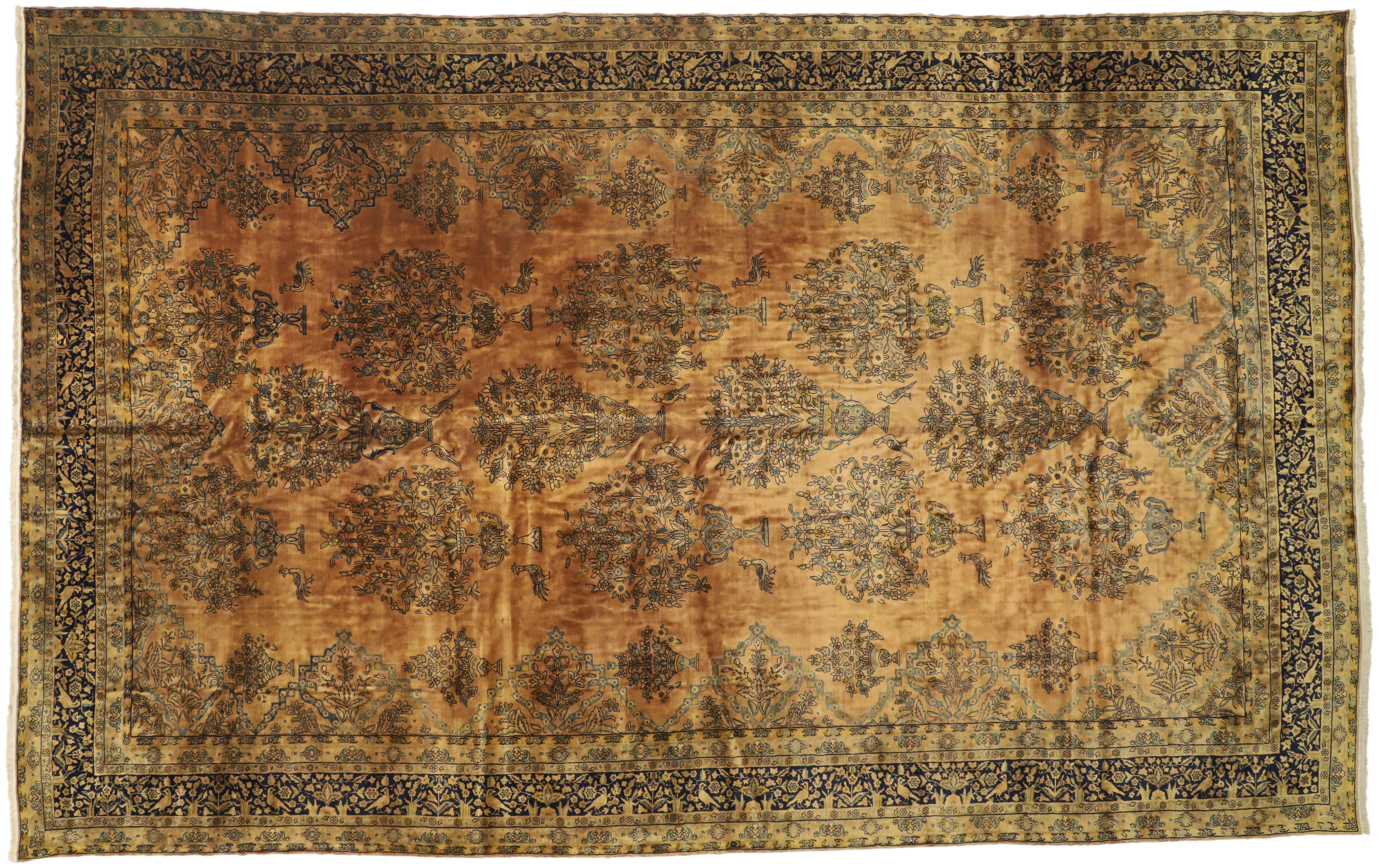 1880s Antique Persian Kashan Rug Kork Manchester Wool, Hotel Lobby Size Carpet In Good Condition For Sale In Dallas, TX