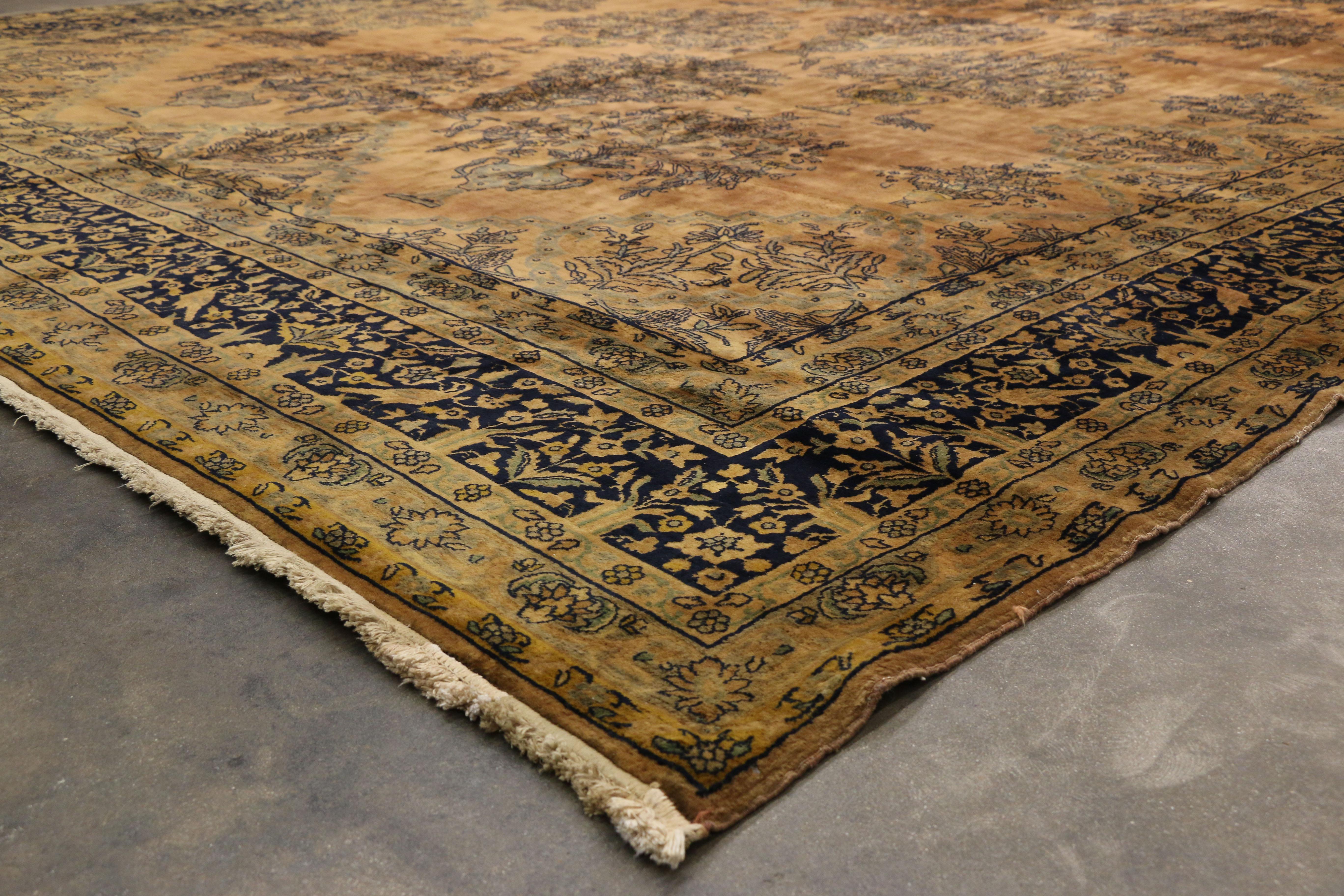 19th Century 1880s Antique Persian Kashan Rug Kork Manchester Wool, Hotel Lobby Size Carpet For Sale