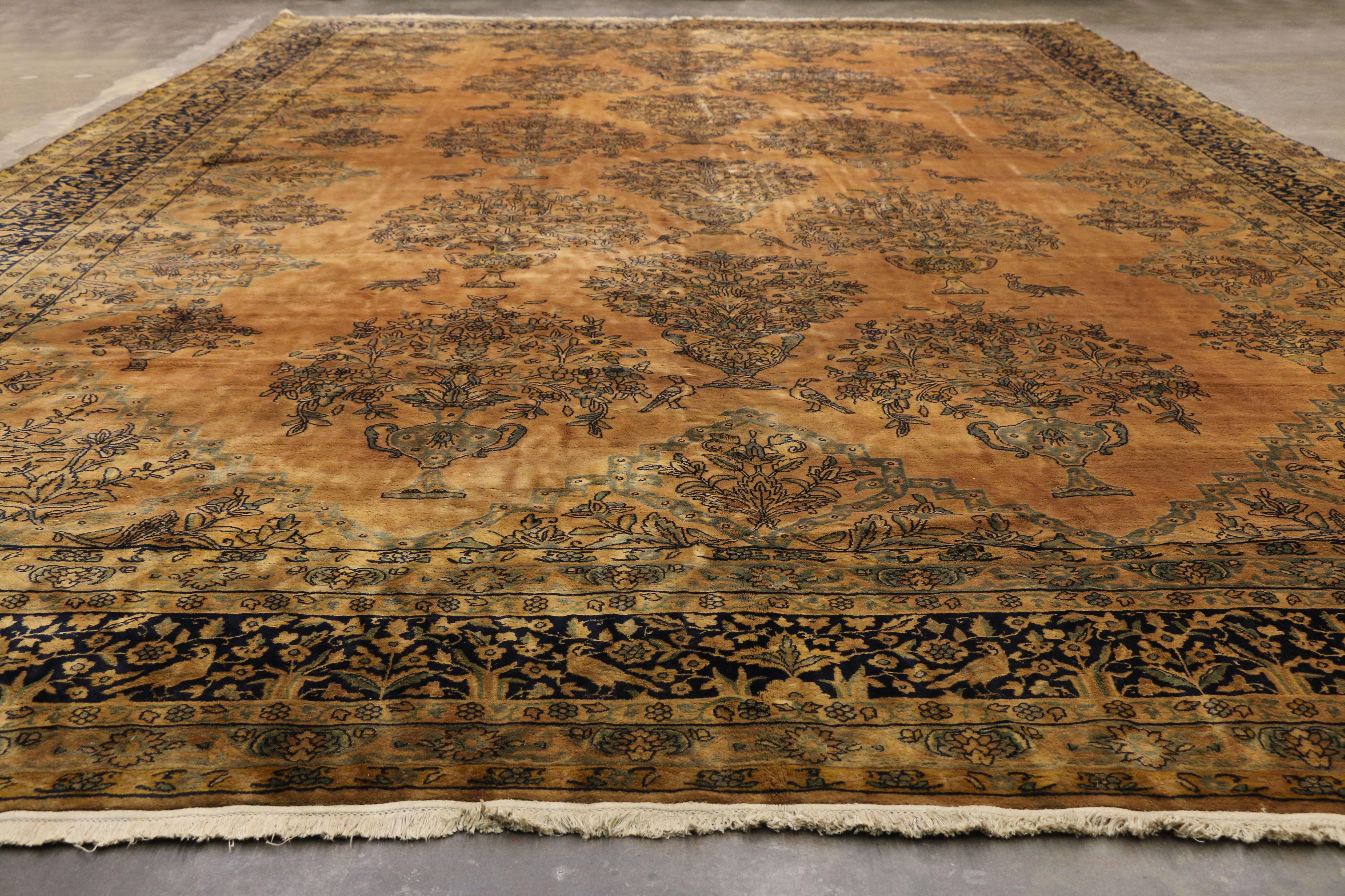 1880s Antique Persian Kashan Rug Kork Manchester Wool, Hotel Lobby Size Carpet For Sale 1