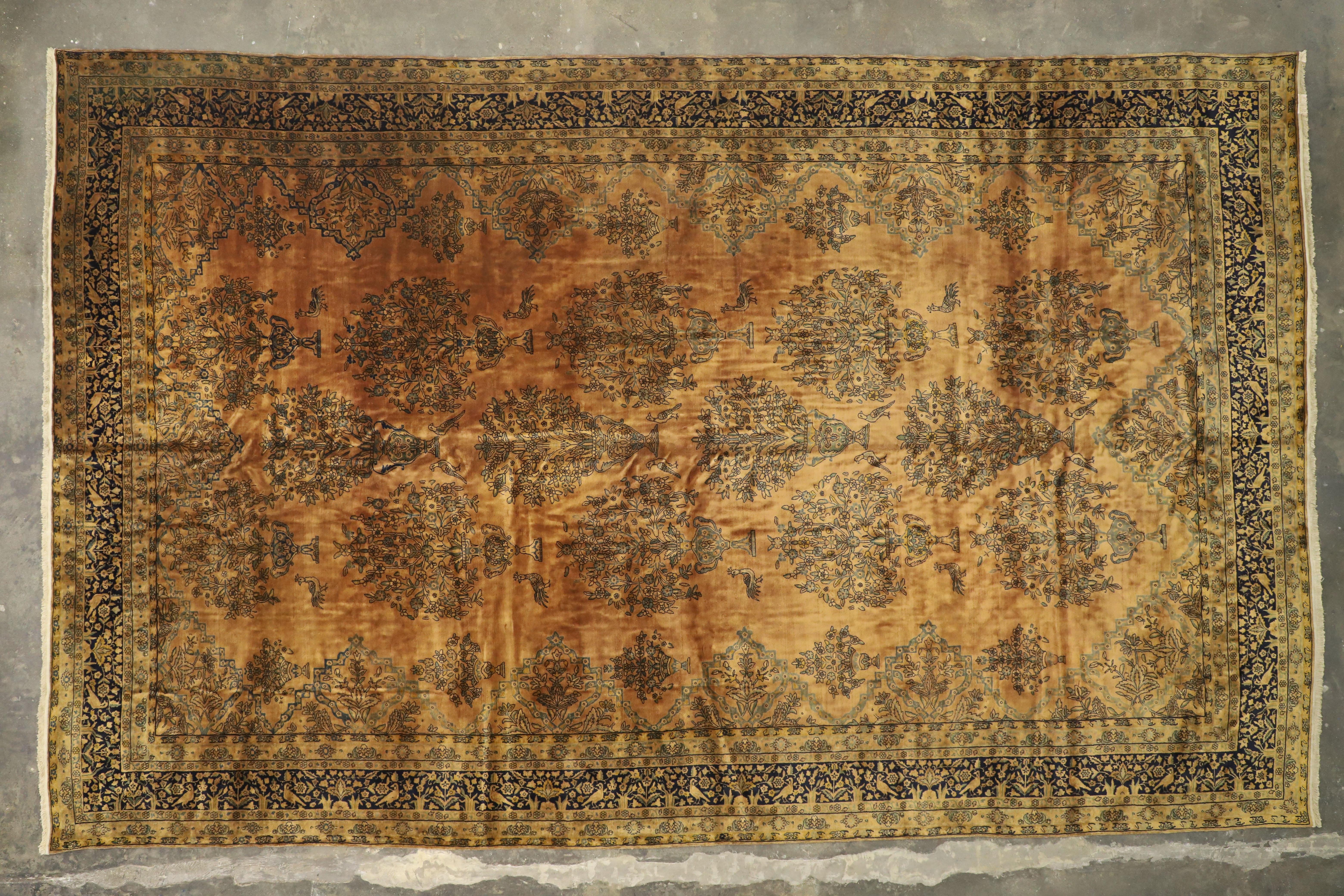 1880s Antique Persian Kashan Rug Kork Manchester Wool, Hotel Lobby Size Carpet For Sale 2