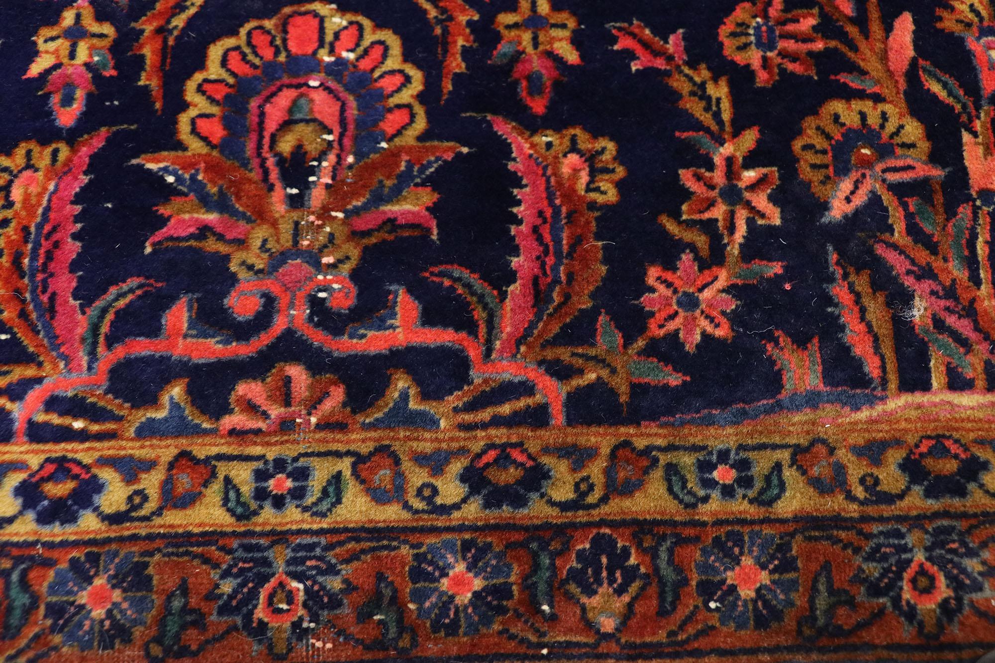 Hand-Knotted Antique Persian Kashan Palace Rug with English Tudor Jacobean Style For Sale