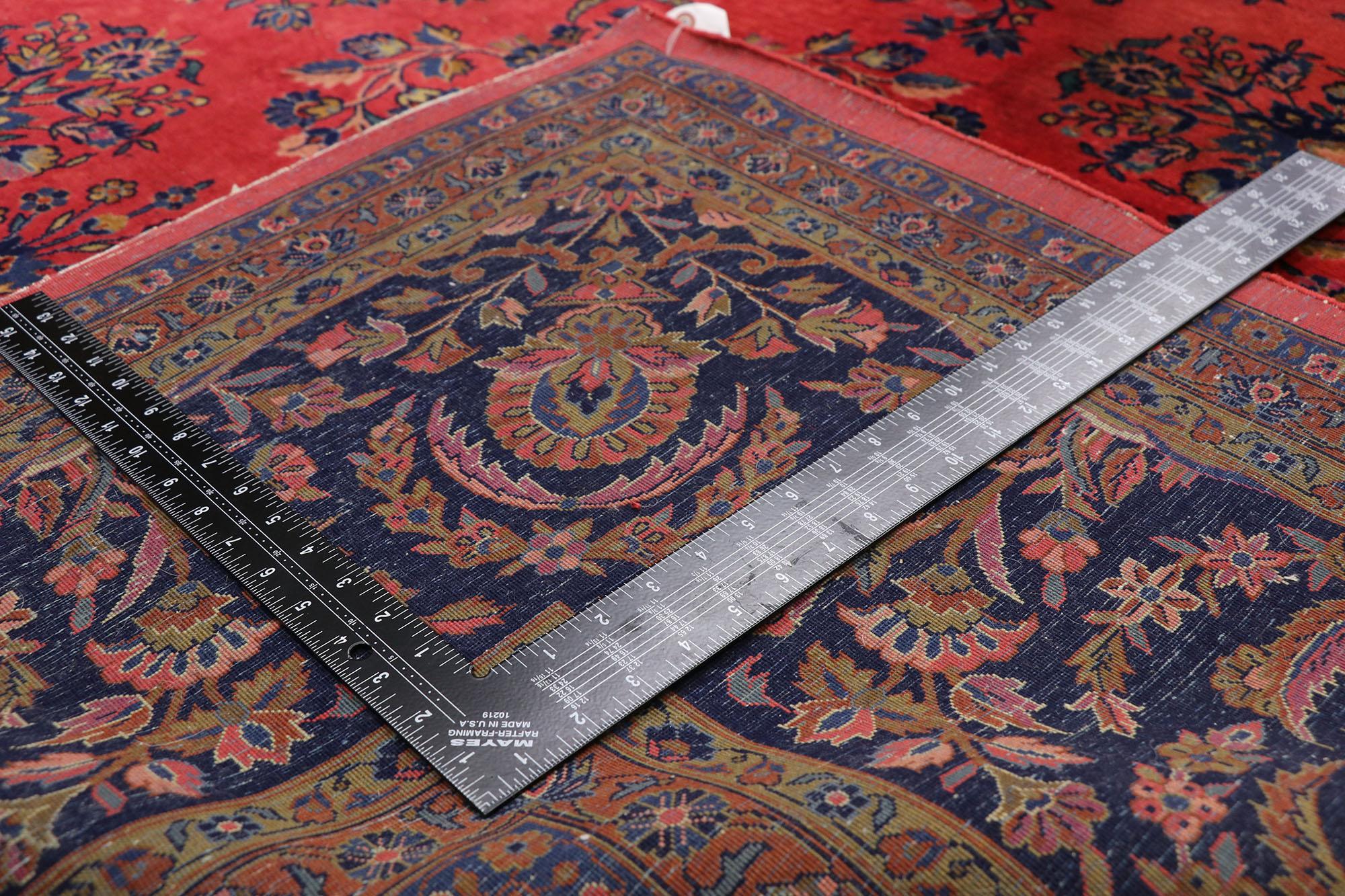 Antique Persian Kashan Palace Rug with English Tudor Jacobean Style In Distressed Condition For Sale In Dallas, TX