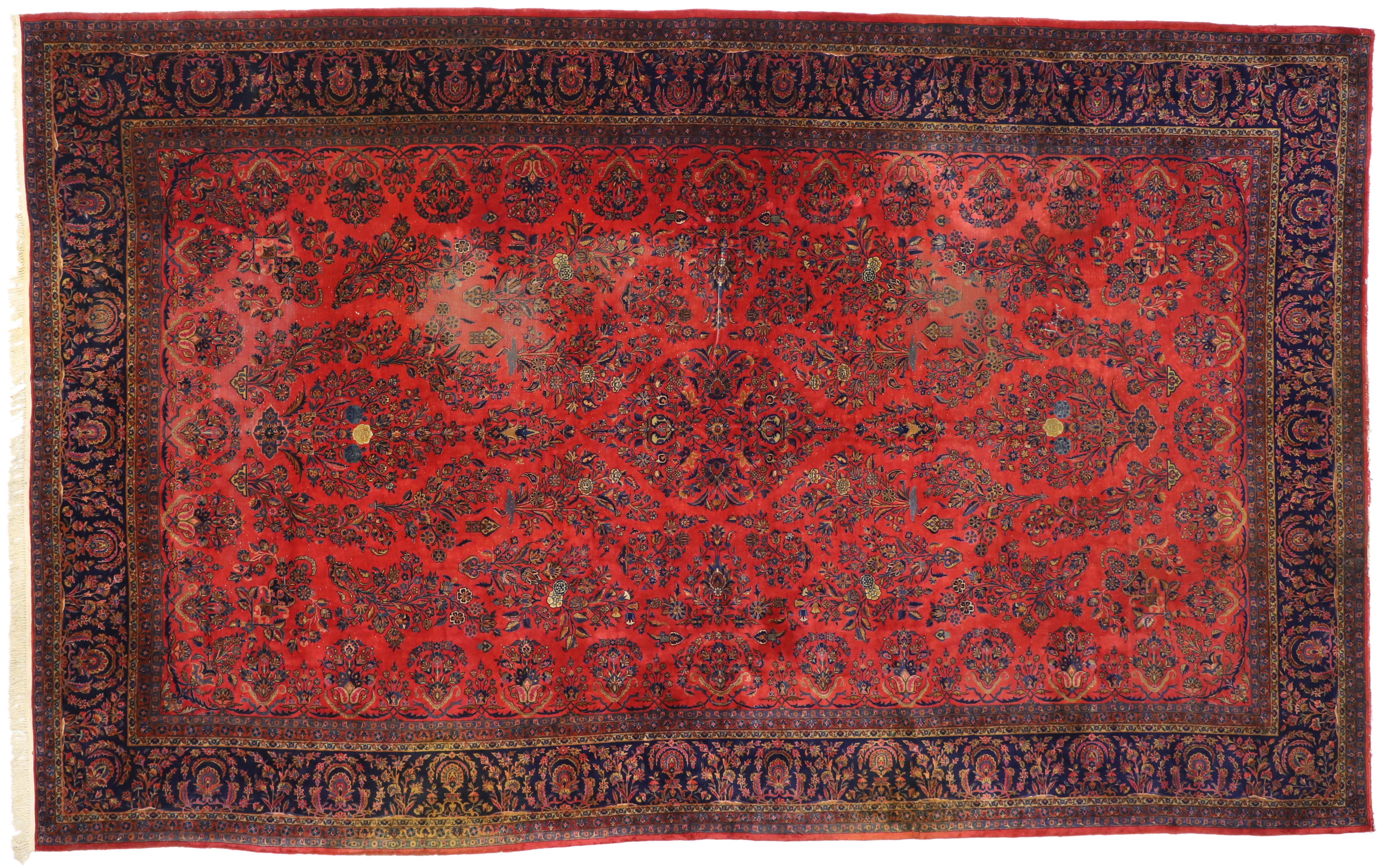 20th Century Antique Persian Kashan Palace Rug with English Tudor Jacobean Style For Sale