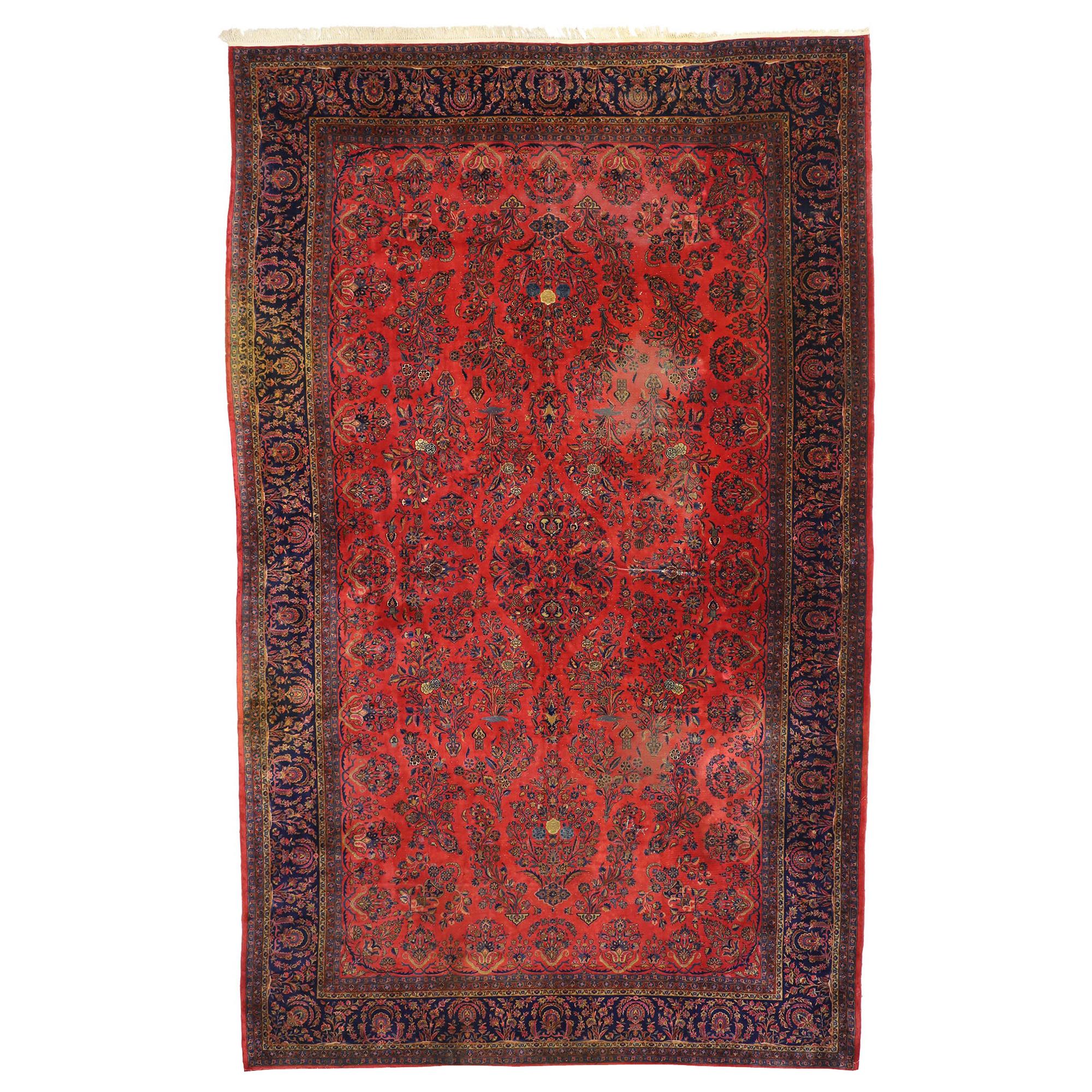 Antique Persian Kashan Palace Rug with English Tudor Jacobean Style For Sale