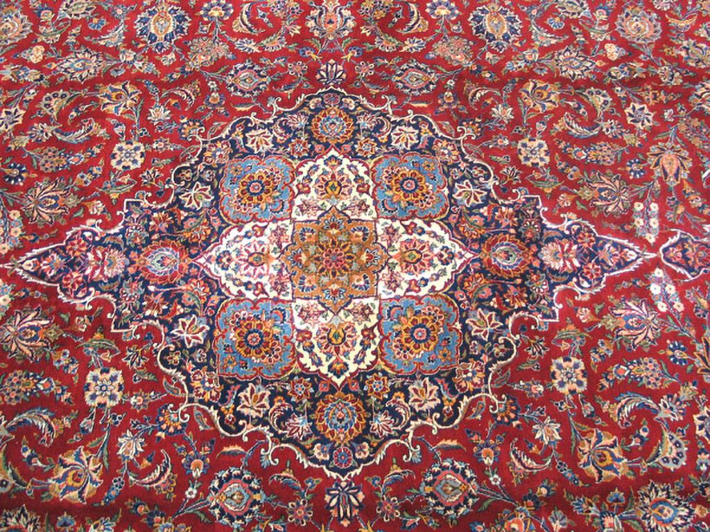Hand-Knotted Antique Persian Kashan Rug 10' 6
