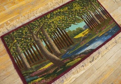 1920s Rare Pictorial Design With Rich Color Palette Scenic Antique Kashan Rug