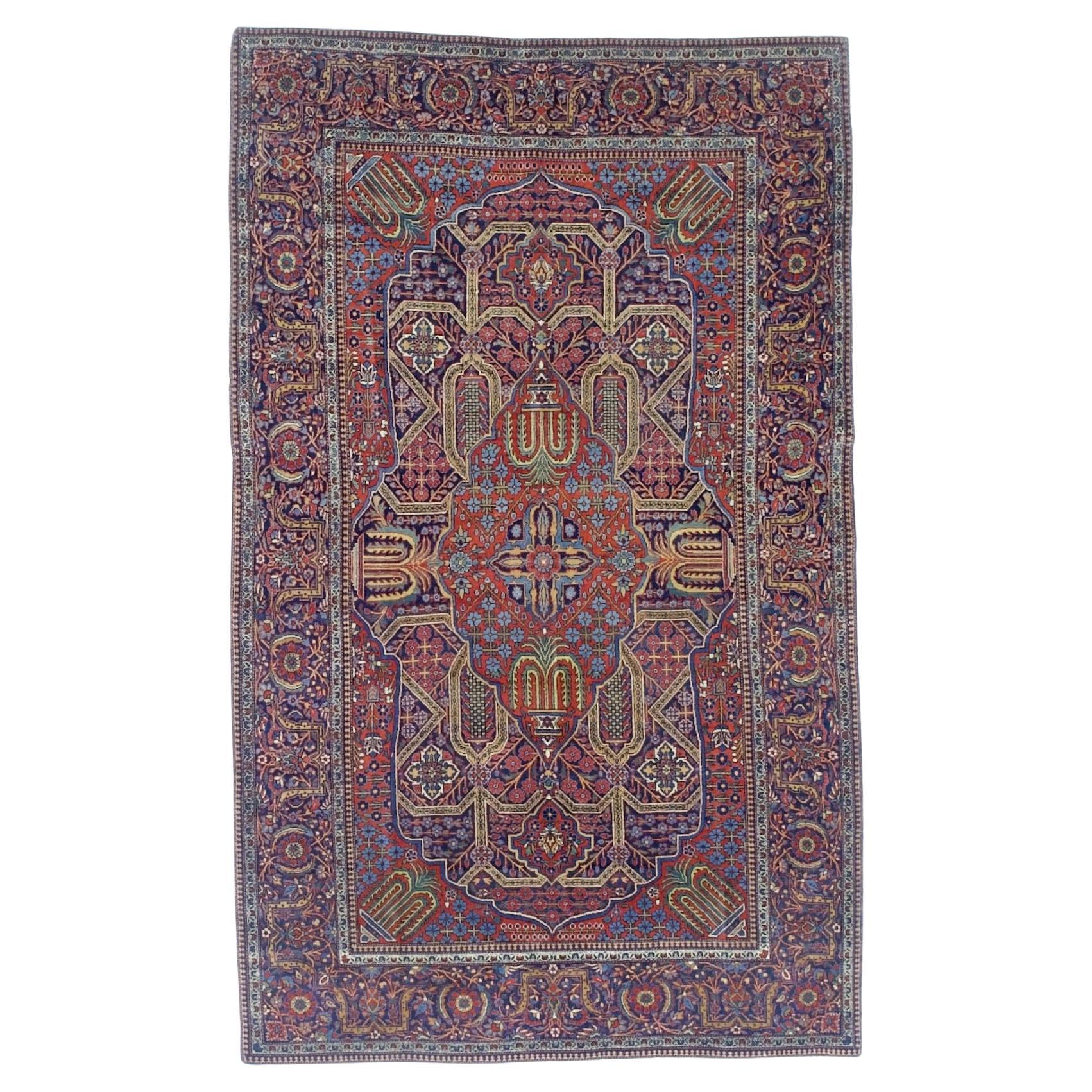 Antiker persischer Kashan-Teppich 4'4" x 7'2