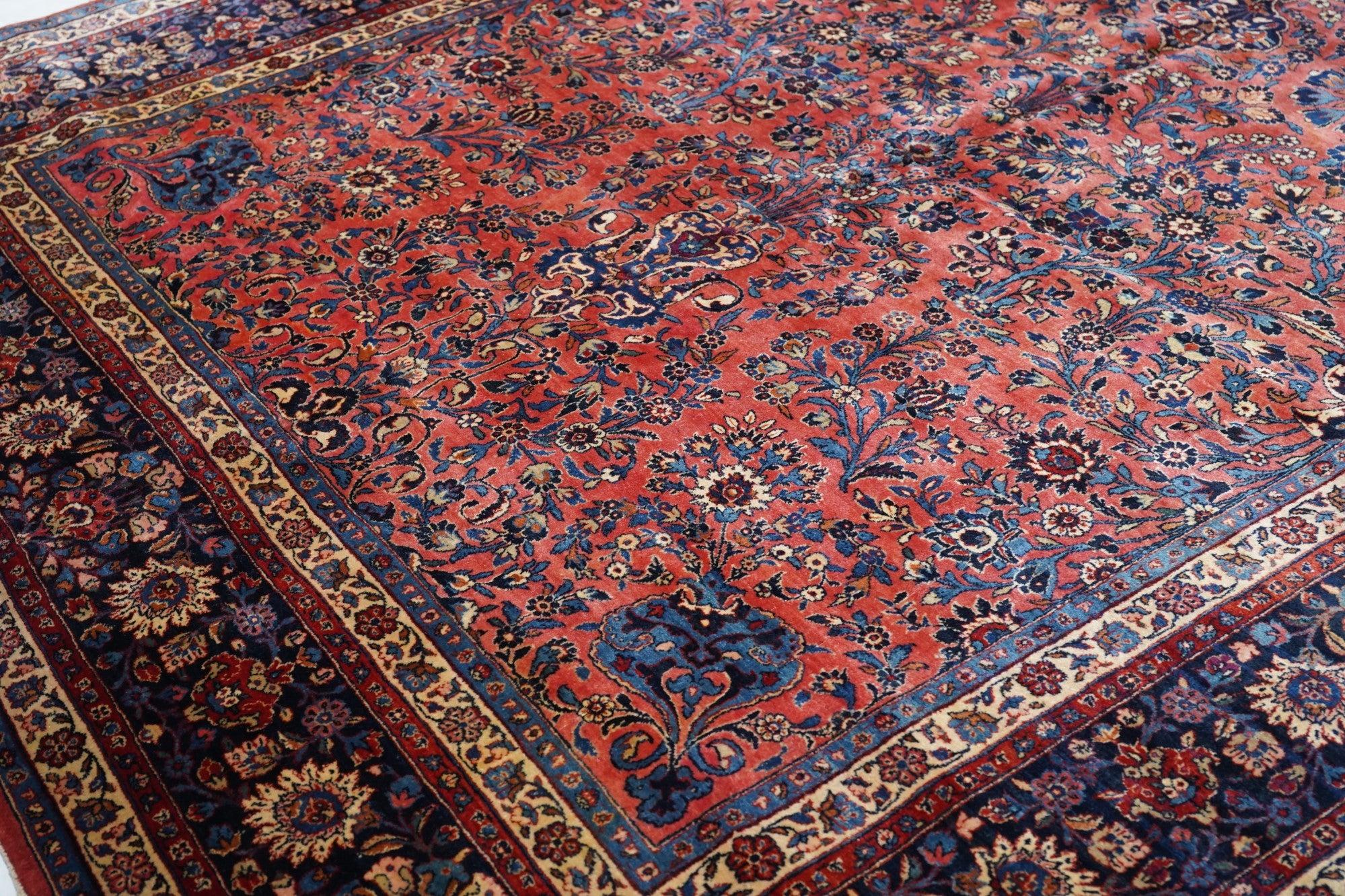 Noué à la main Tapis persan ancien Kashan 9'0'' x 14'1'' en vente