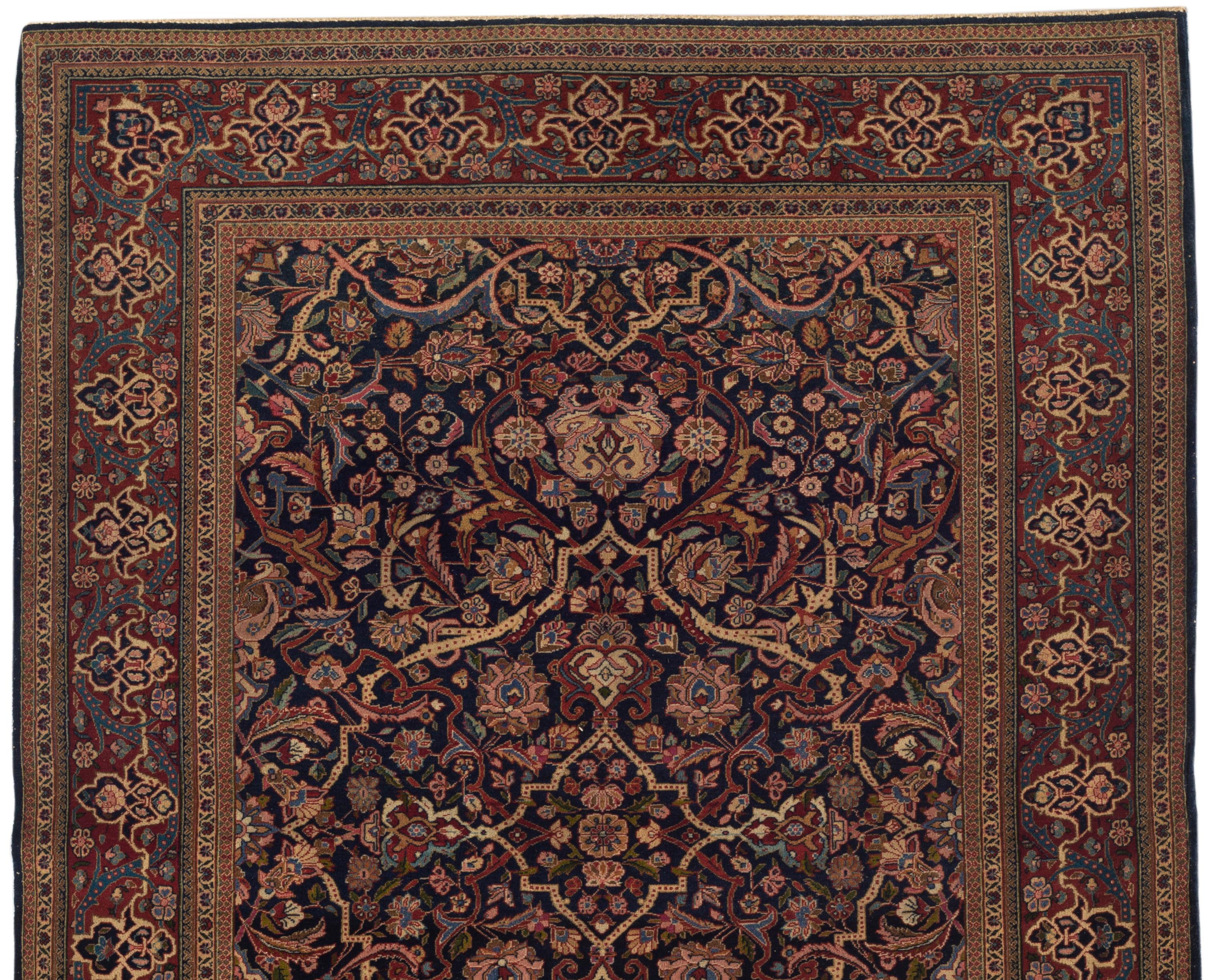 Antique Persian Kashan Navy / Red Rug, circa 1900. Situated on the caravan route to India in central Persia is the town of Kashan famed as one of the top quality production areas. They have been producing and exporting carpets of the highest