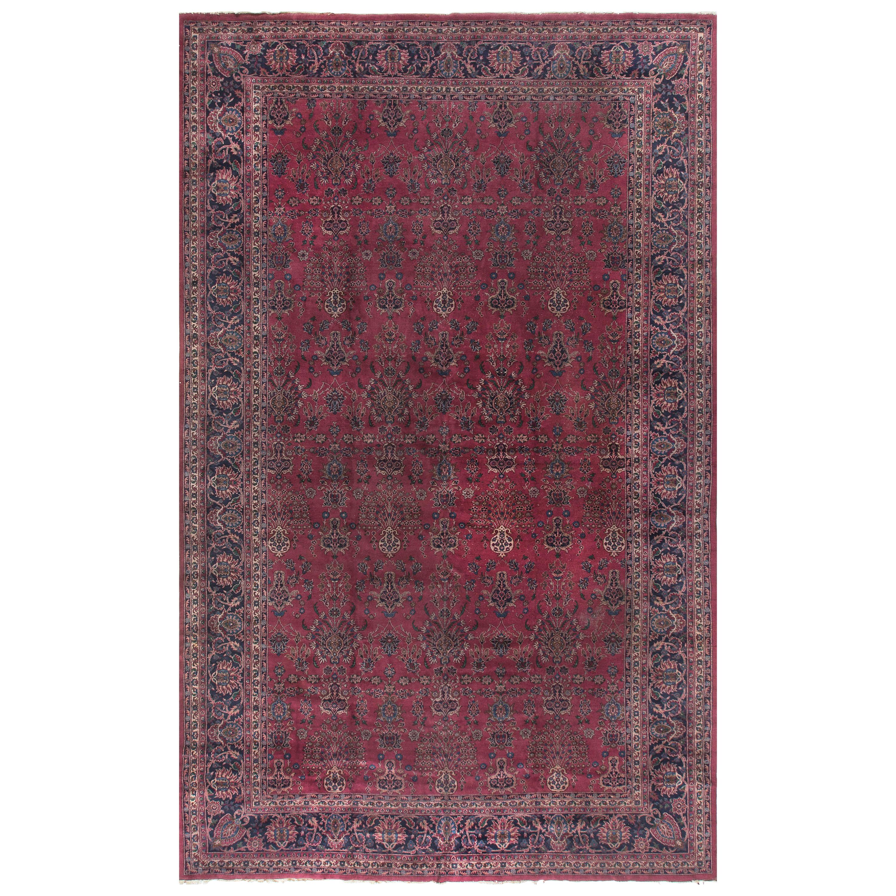 Antique Persian Kashan Rug, circa 1900 13'8 x 22'1 For Sale