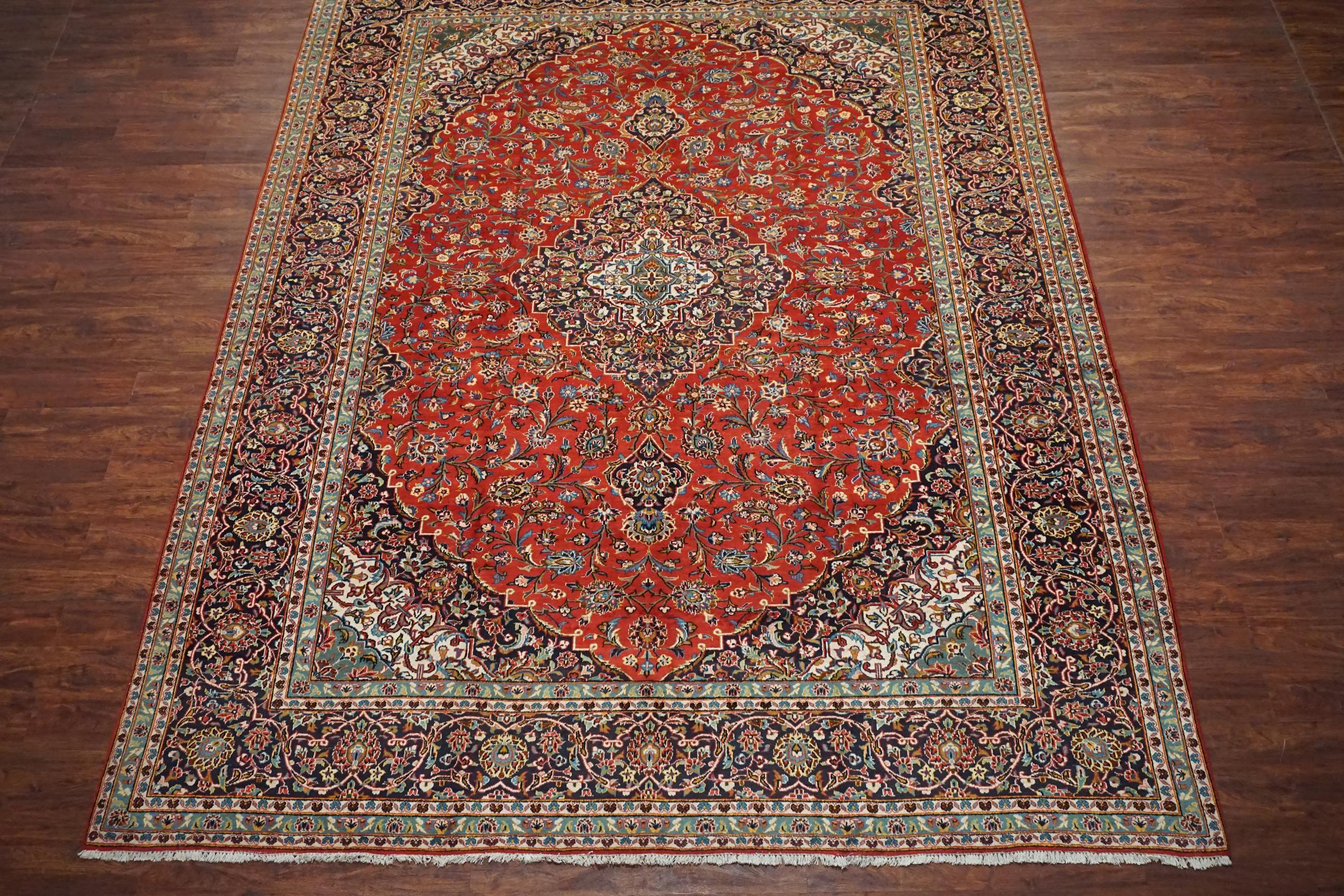 Hand-Knotted Antique Persian Kashan Rug, circa 1940 For Sale