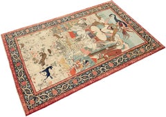 Antique Persian Kashan Rug, Figural Animal Scene, Circa 1930, 7 x 4.6 ft