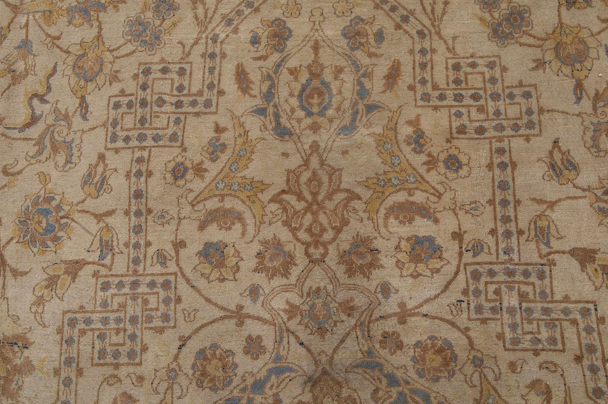 Hand-Woven Antique Persian Kashan Botanic Rug For Sale