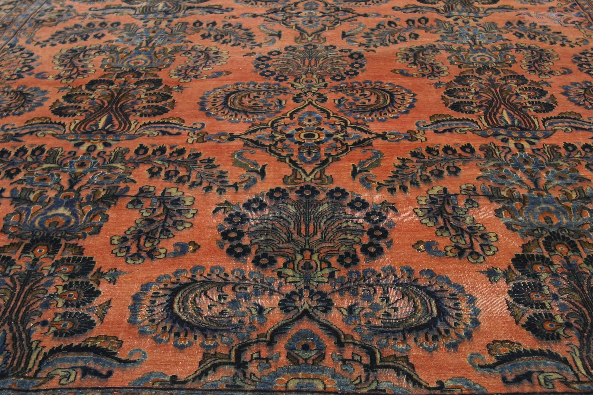 Antique Persian Kashan Rug, Rustic Charm Meets Victorian Elegance In Distressed Condition For Sale In Dallas, TX