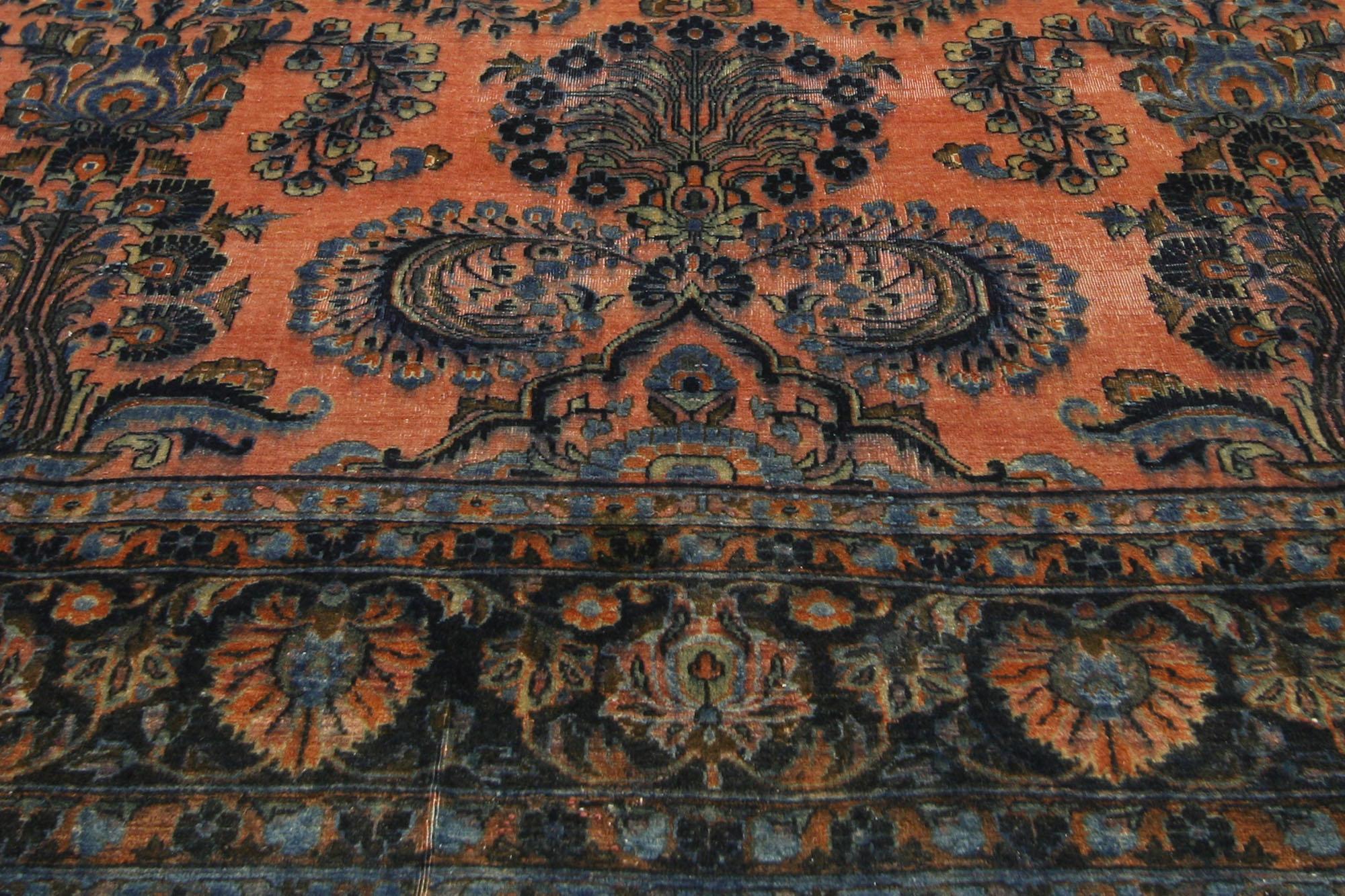 Wool Antique Persian Kashan Rug, Rustic Charm Meets Victorian Elegance For Sale