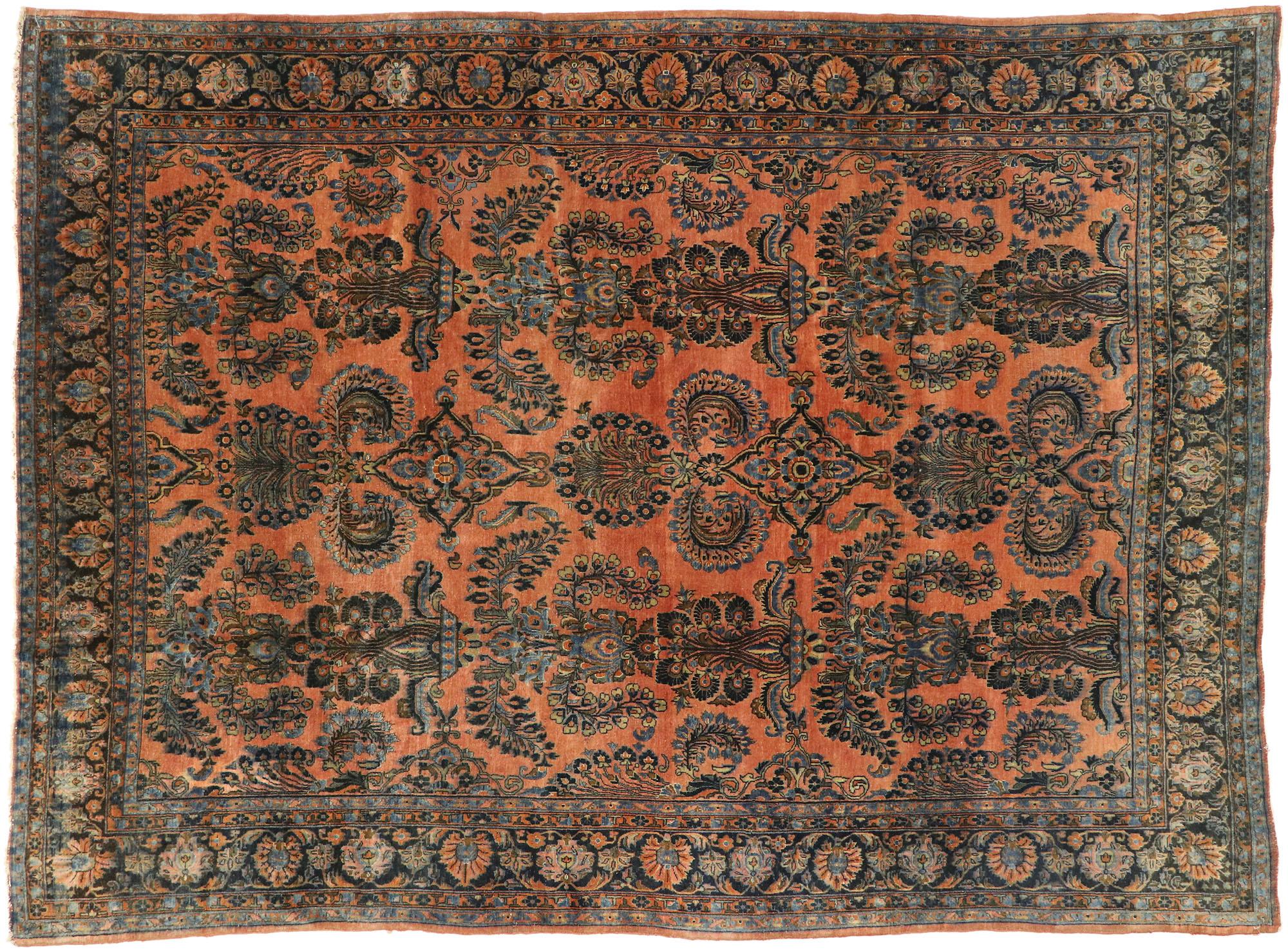 Antique Persian Kashan Rug, Rustic Charm Meets Victorian Elegance For Sale 2