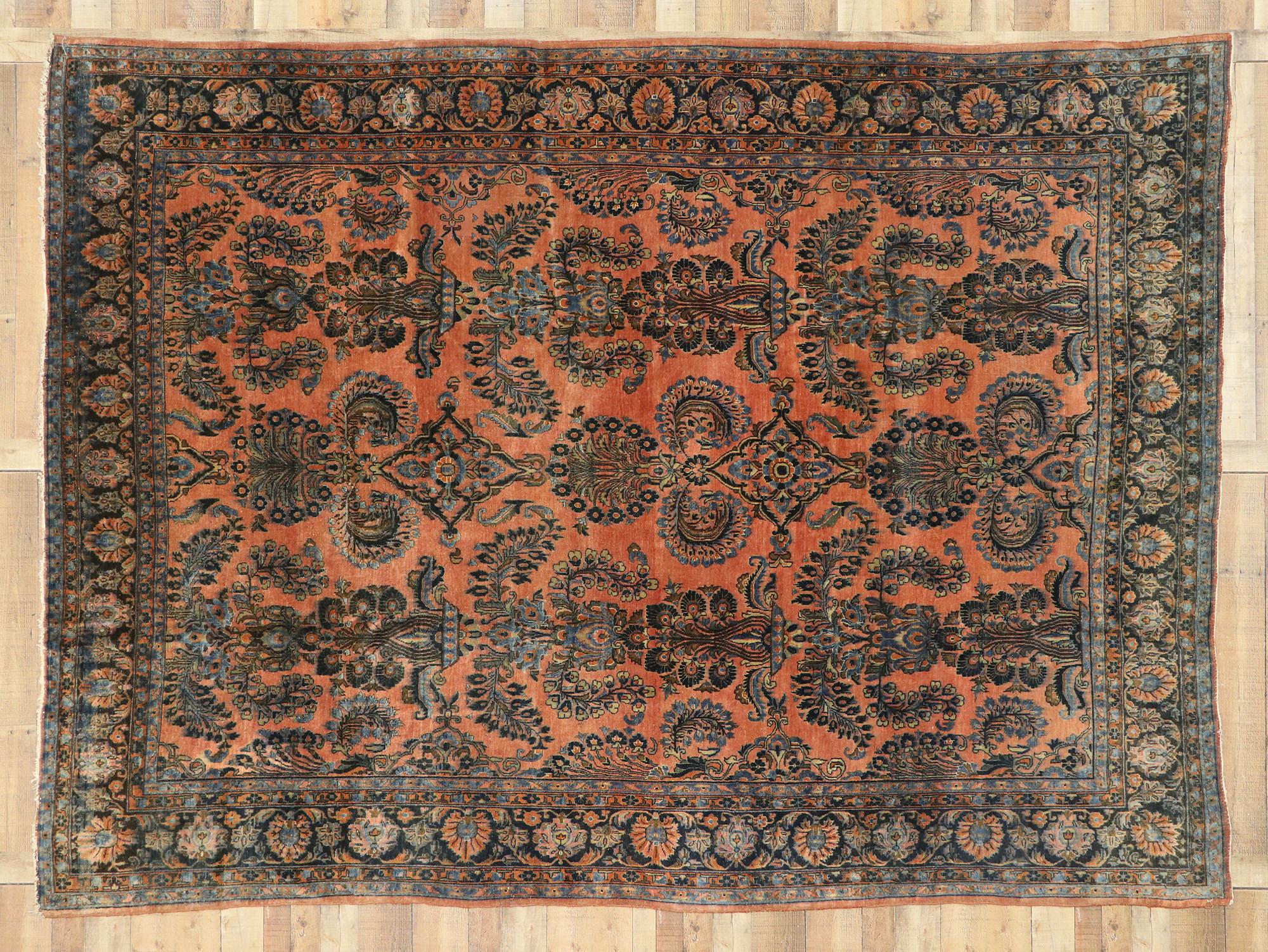 Antique Persian Kashan Rug, Rustic Charm Meets Victorian Elegance For Sale 3